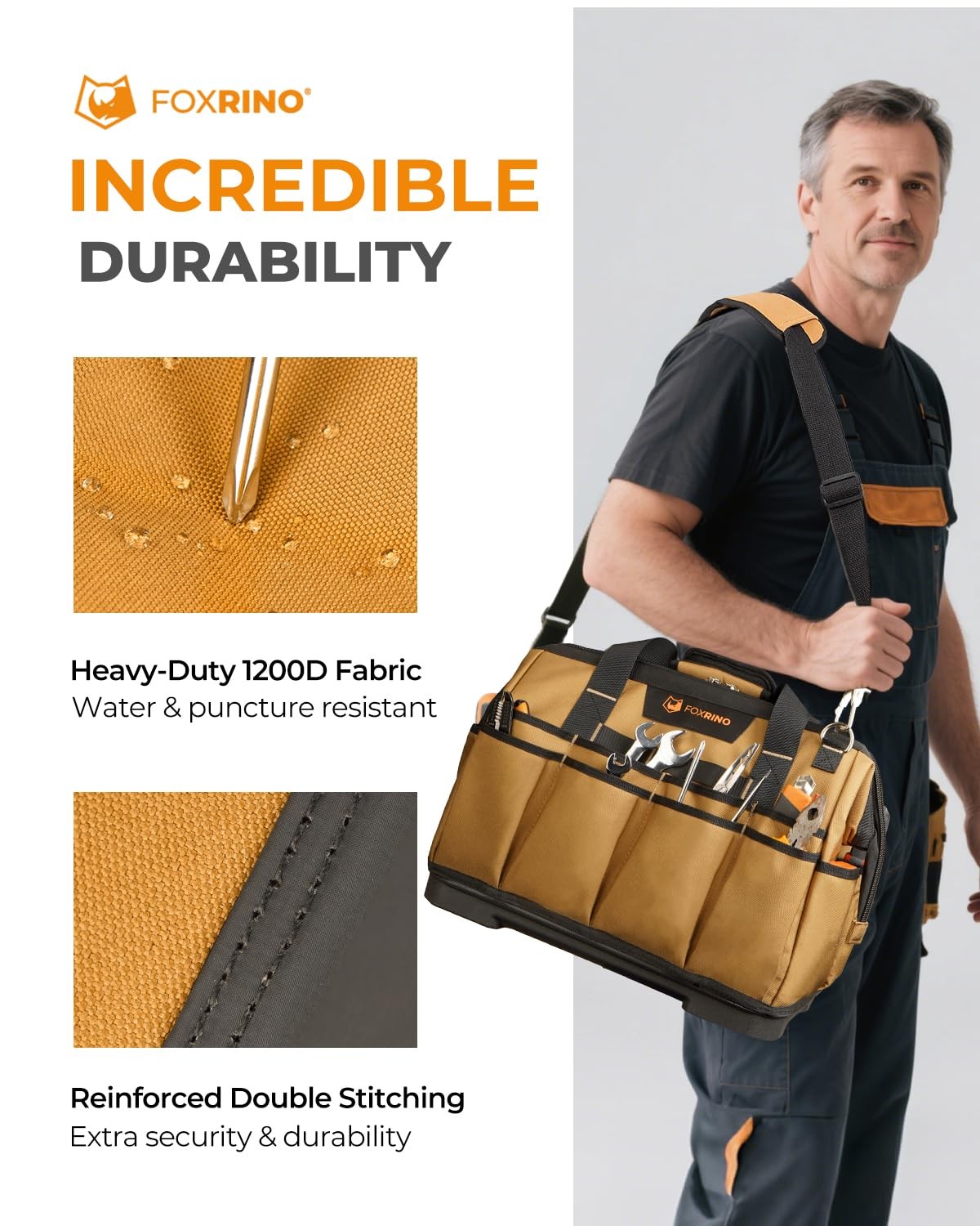 Heavy Duty Tool Bag 16-Inch, 42-Pocket Portable Empty Tool Box Organizer Stor…