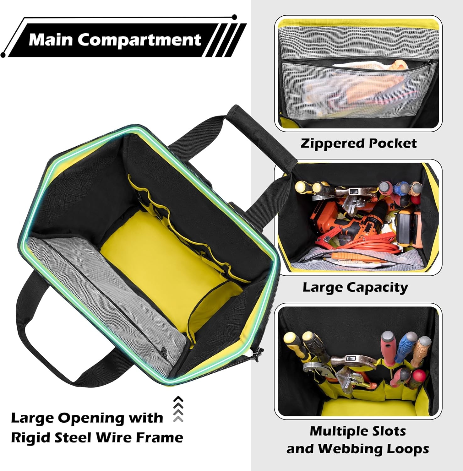 Tool Bag Backpack with Zipper Pouch and Magnetic Attraction Area, Heavy-Duty Too