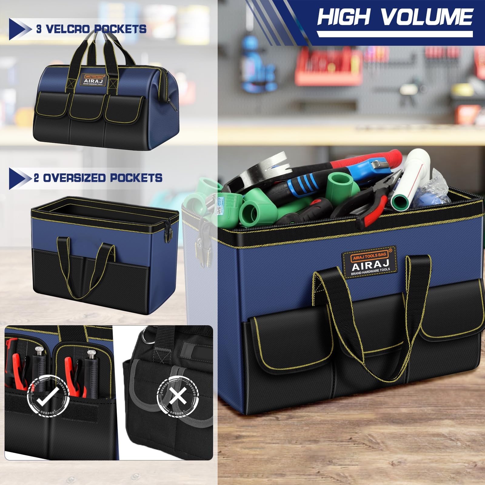 2 PCS Tool Bag Set 14 Inch & 16 Inch Portable Wide Mouth Organizer Tote Box