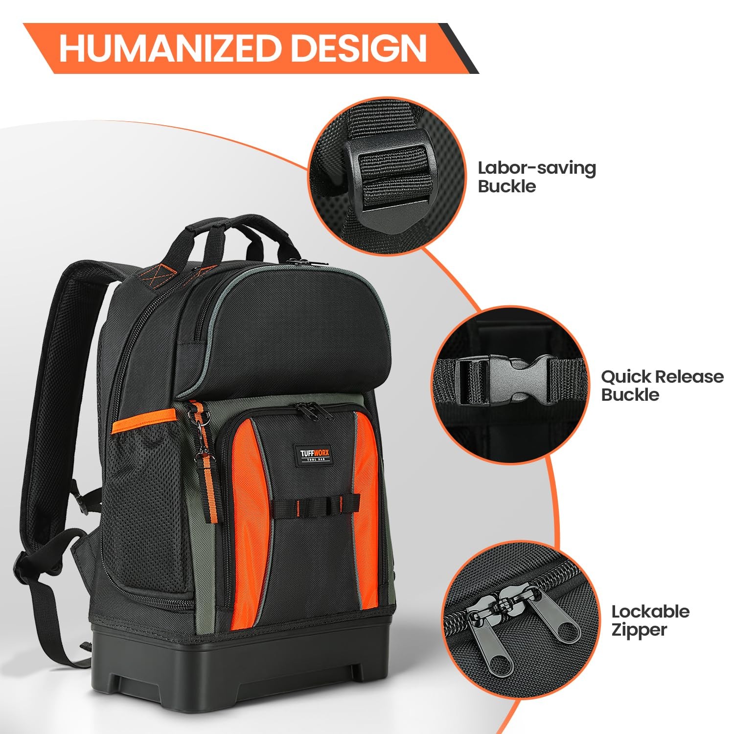 Tool bag Heavy Duty Storage Bag, Multiple Compartments, Black and Orange
