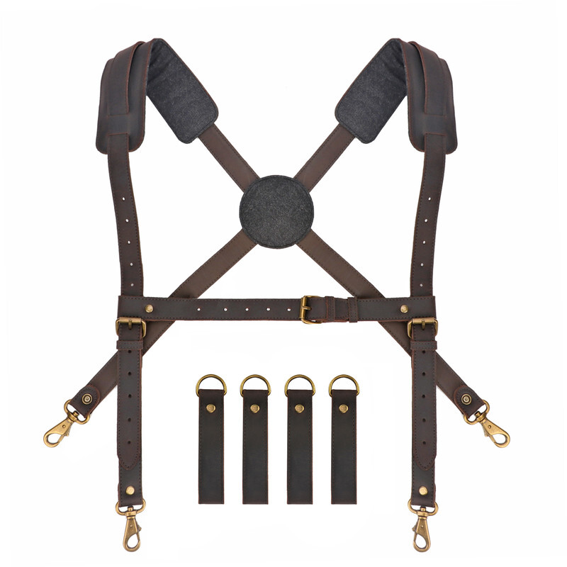 TOURBON Leather Tool Belt Harness Suspender Carpenter Contractor Tools Carry