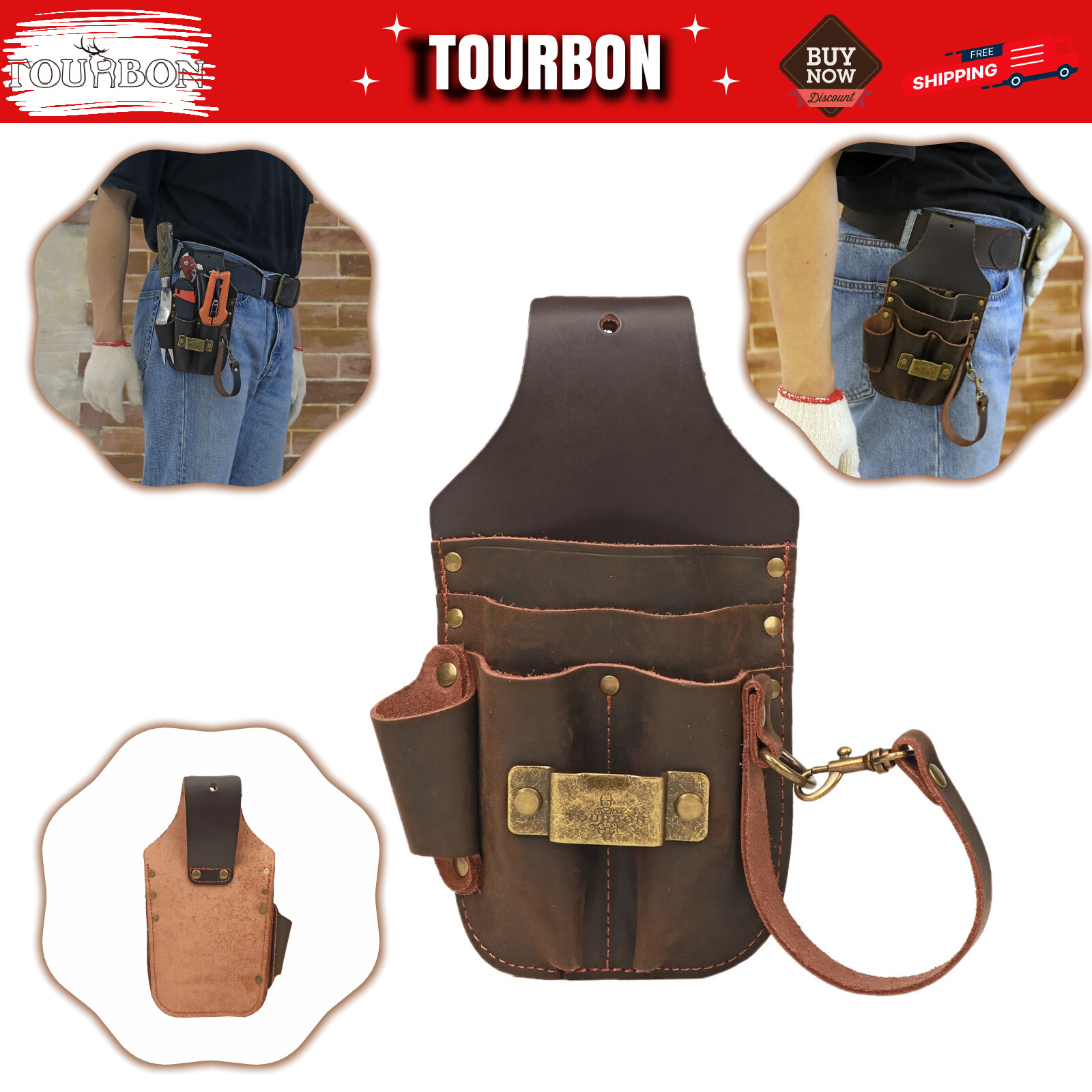 Leather 5 in 1 Tool Holster Electric Tape Thong Plier Pouch Belt Holder-IN USA