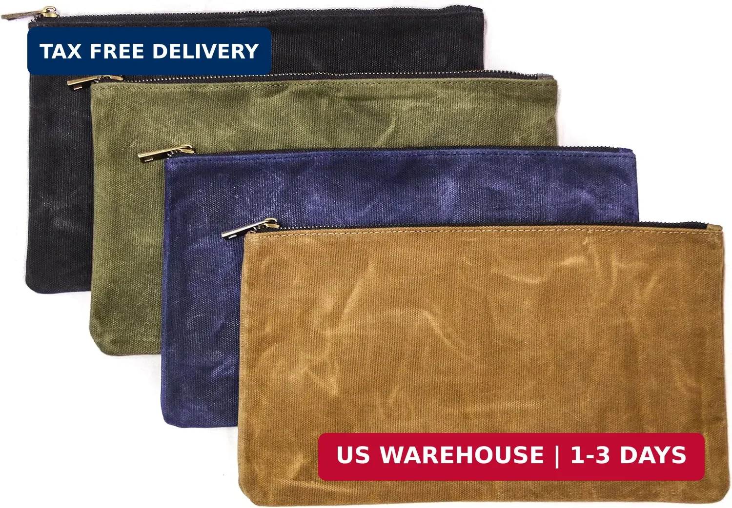 Readywares Zipper Pouch 4-Pack | Heavy Duty Waxed Canvas Tool Bags, Small Zipper