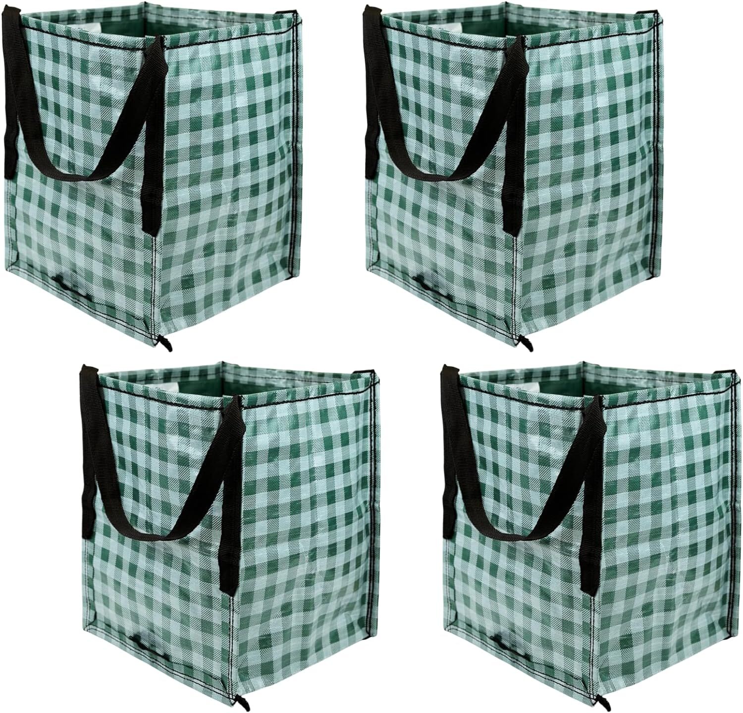 DURASACK Heavy Duty Storage Tote Bag 22-Gallon Pack of 4, Gingham Green