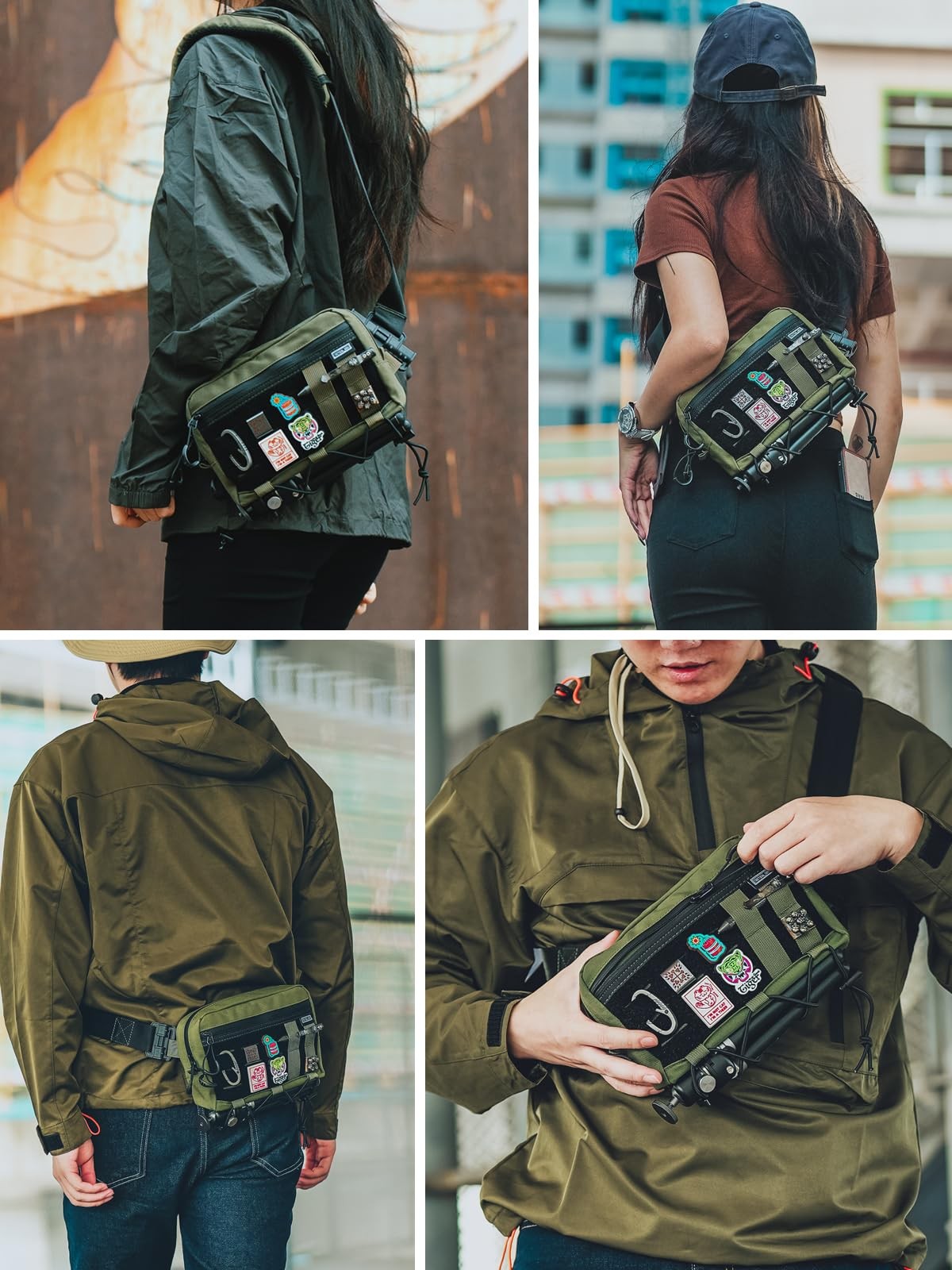 TACTICAL_GEEK Crossbody Shoulder Bag Nylon Daypack Black Green Small