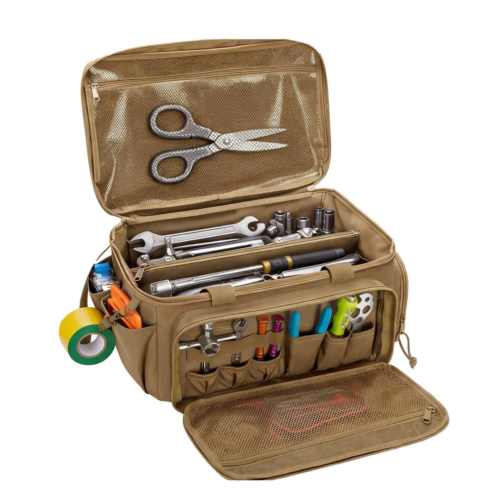 Canvas Tool Tote 14 Inch Heavy Duty Reinforced Bottom Multiple Pockets Organizer