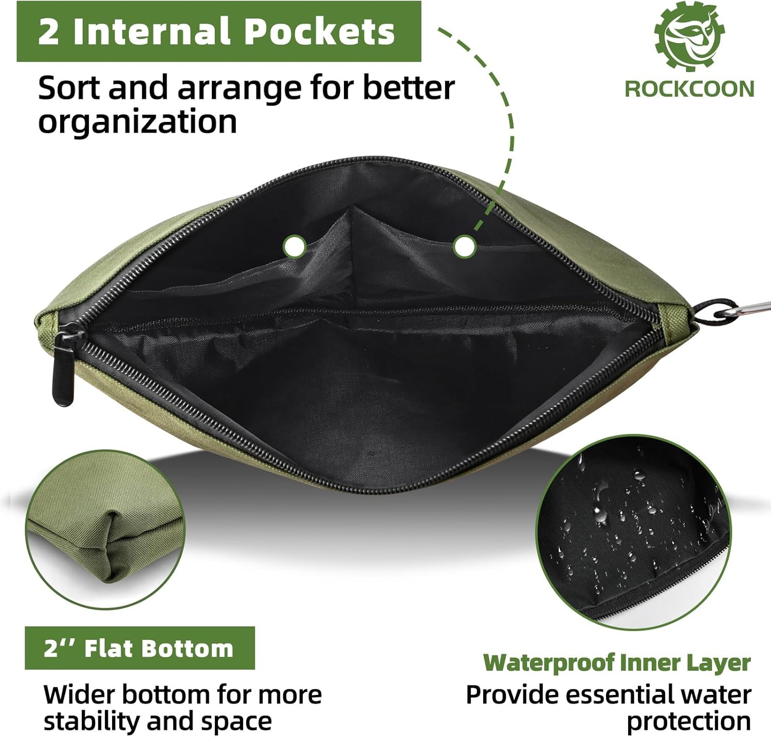 3 Pack Zipper Pouch, Multipurpose Zippers Pouches for Tan, Navy Green, Black