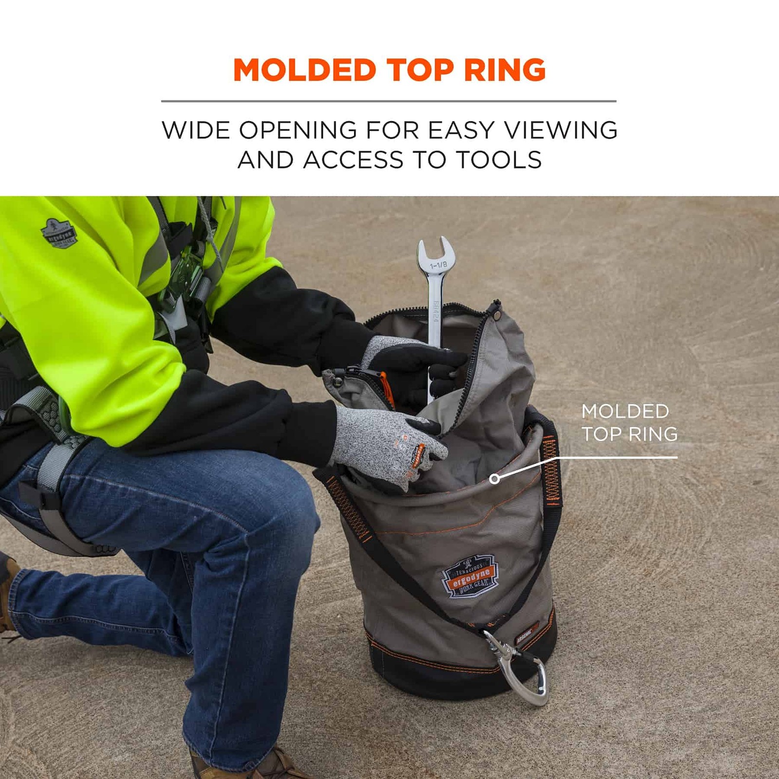 Arsenal 5976 XL Nylon Hoist Bucket Tool Bag – Swiveling Carabiner, Zipper Top