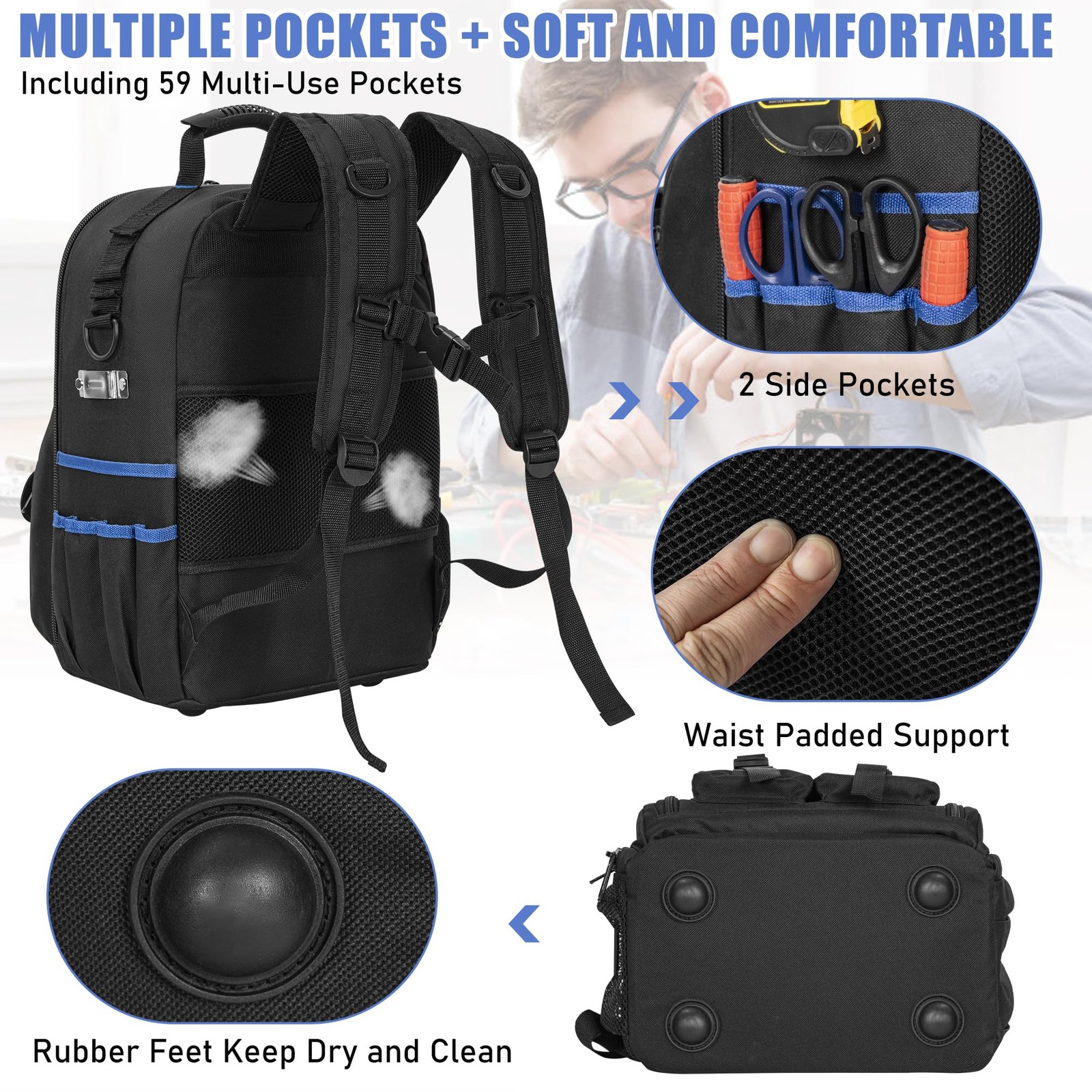 Heavy Duty Backpack Tool Bag, Water-resistant Tool Backpack Bag with Padded S…