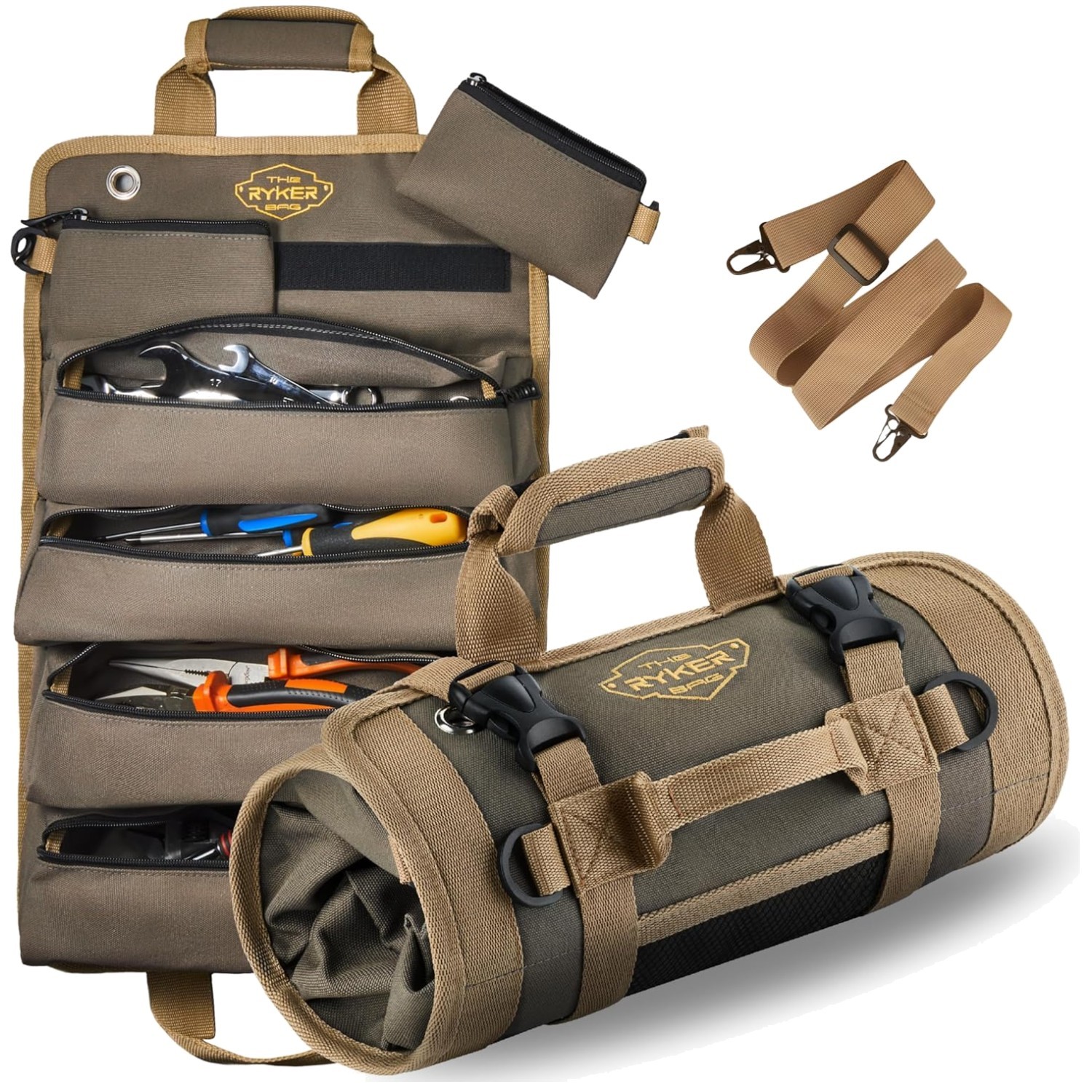 Portable Motorcycle Tool Roll Bag with Detachable Pouches