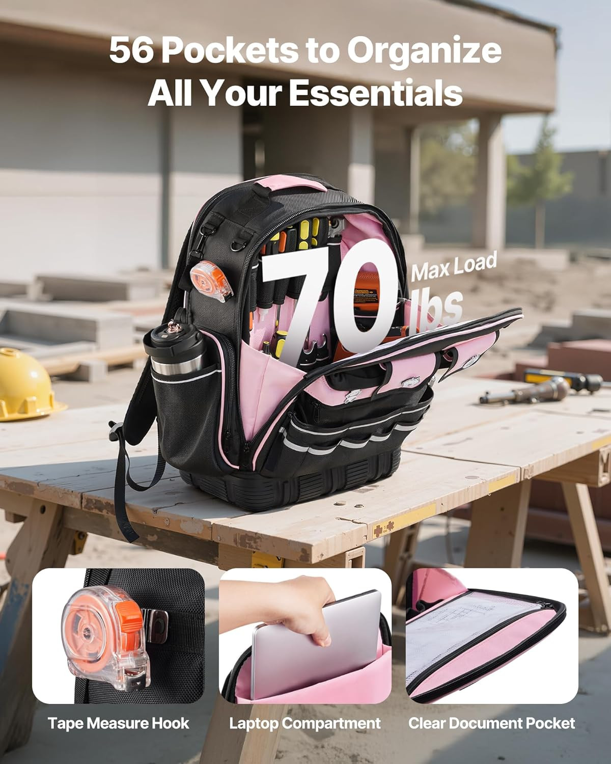 Pro-Grade Tool Backpack with 56 Pockets & Laptop Compartment