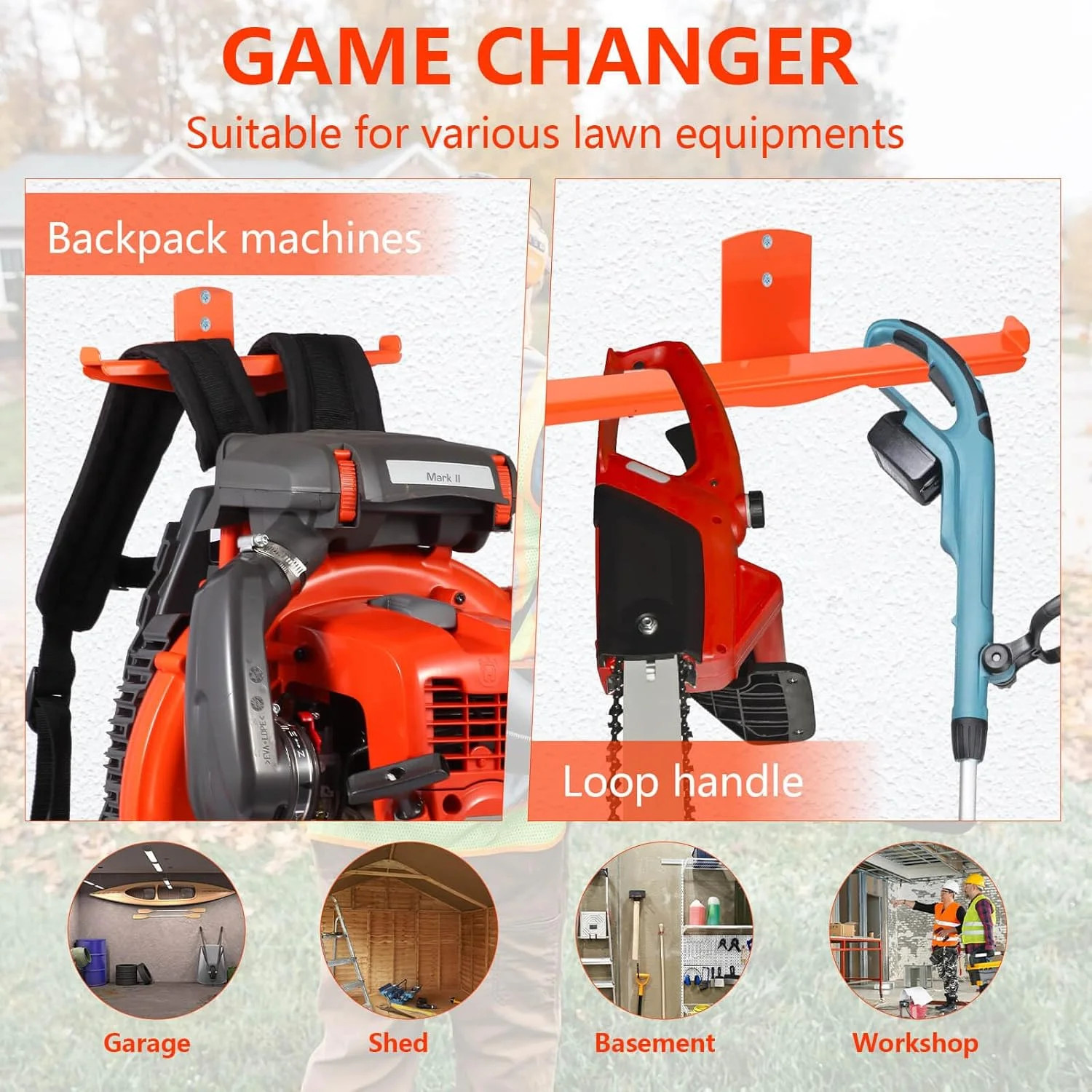 Backpack Blower Rack with Hose Holder – Heavy Duty Backpack Sprayer Wall Mount w