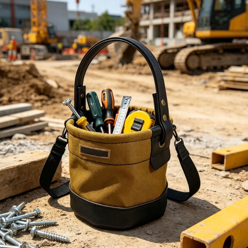 Waterproof Cloth Small Tool Bucket Bag With Reinforced Leather Bottom Bucket