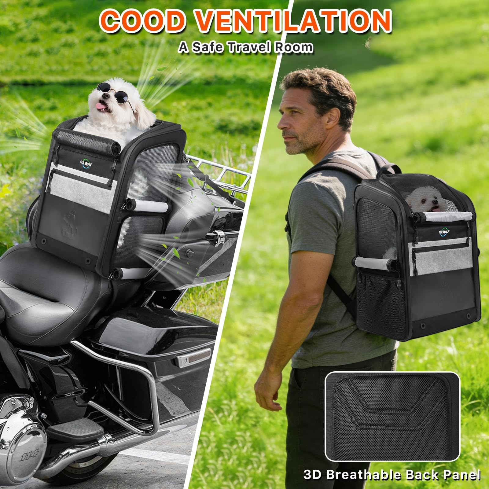 Motorcycle Dog Carrier Bag, 17 lbs for Small Dog & Cat with Stable Frame, Bre…