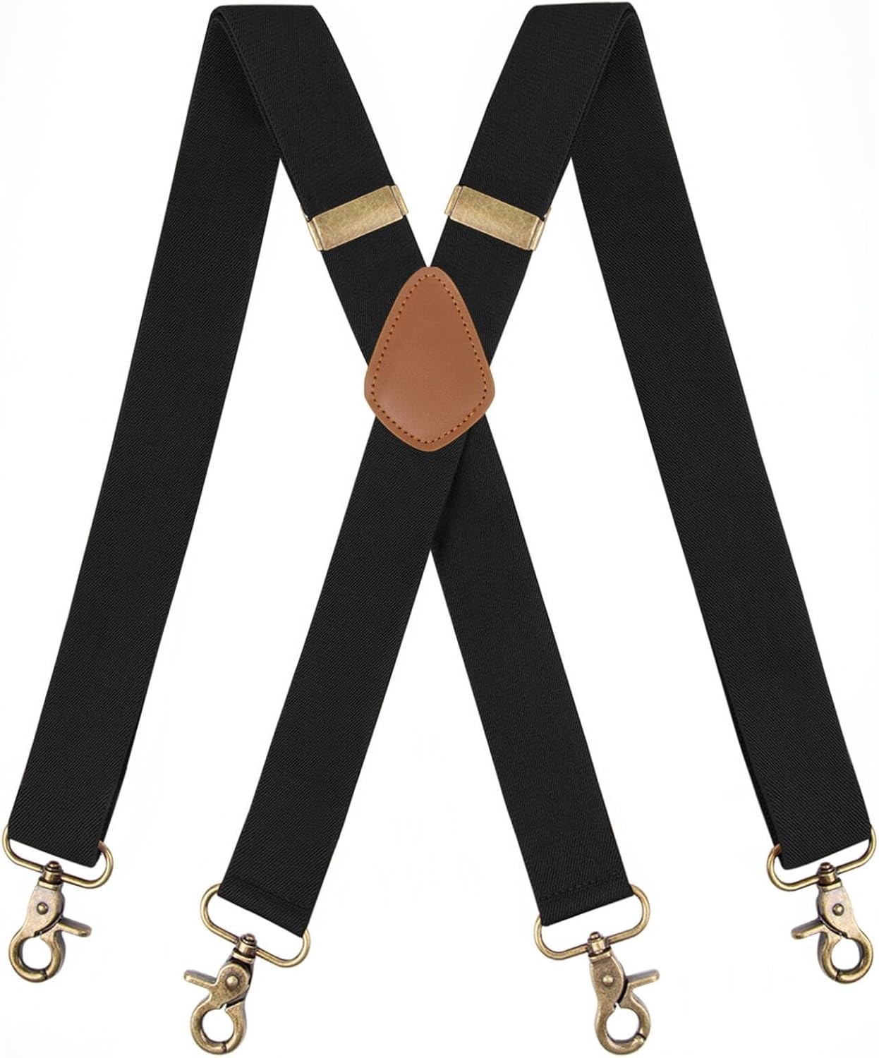 Fasker Suspenders for Men Heavy Duty 4 Snap Hooks Adjustable Elastic Black