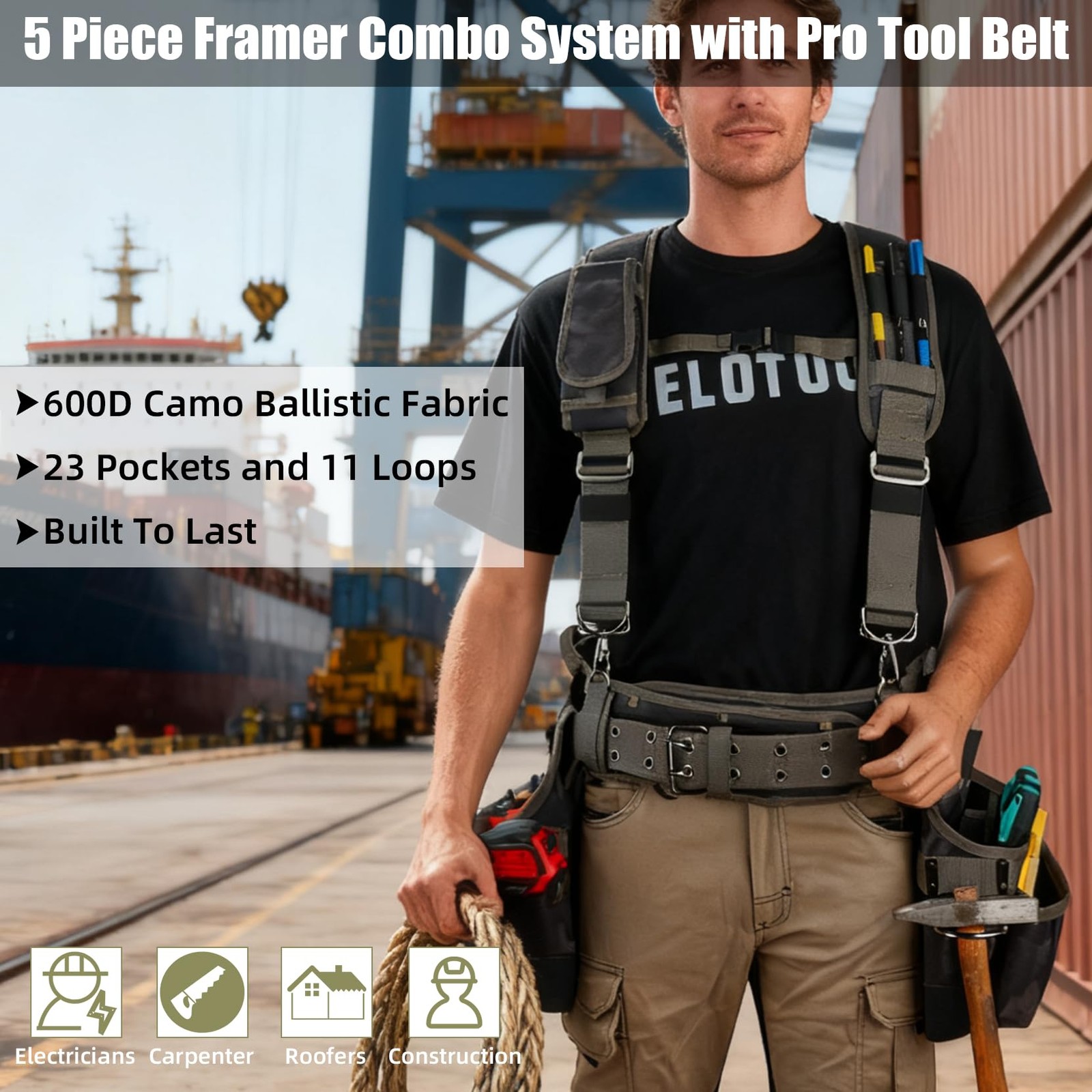 Camo Tool Belt with Suspenders Camouflage Tool Pouch Organizer Supenders Fram…