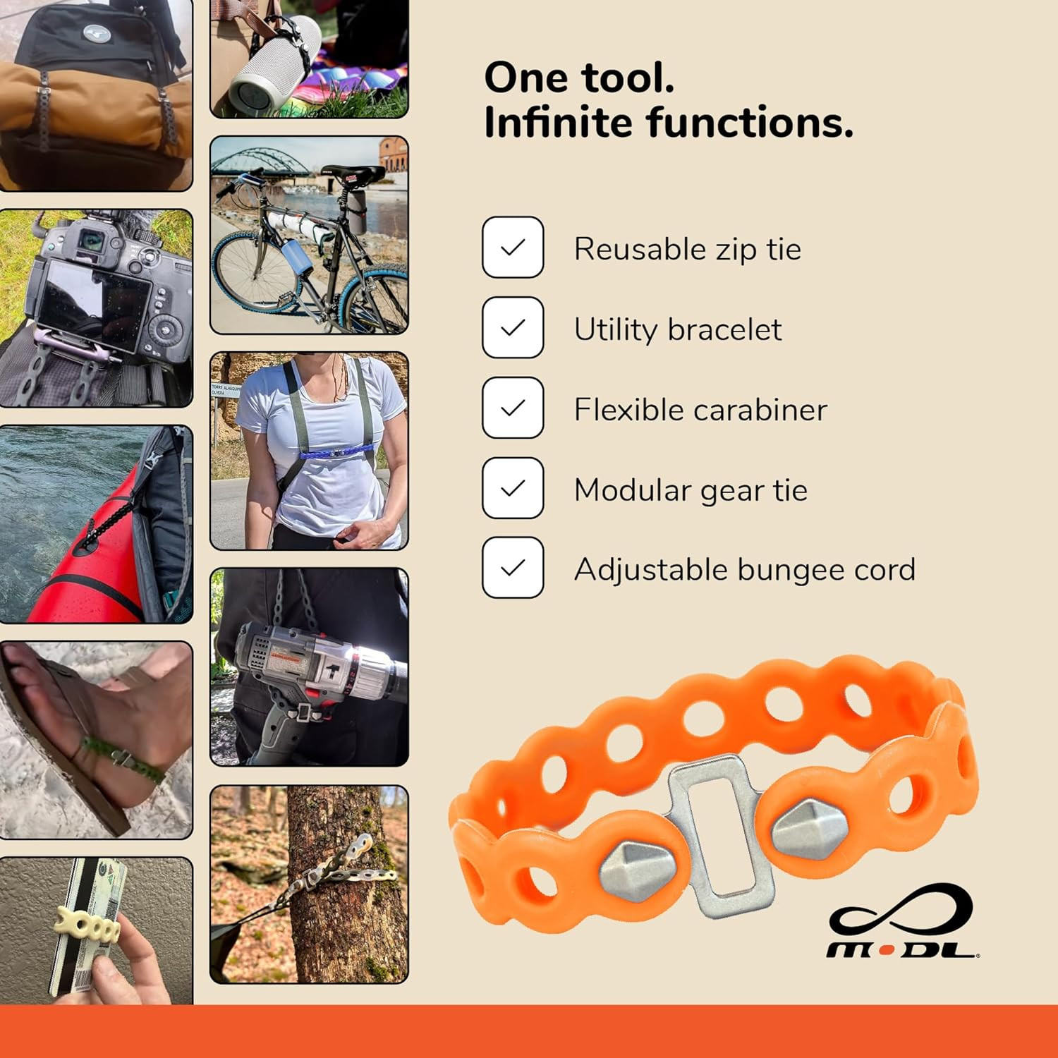 MODL Infinity Tool™ 2.0 Modular Straps (4-Pack) – Flexible Multi-Tool, Gear Stra