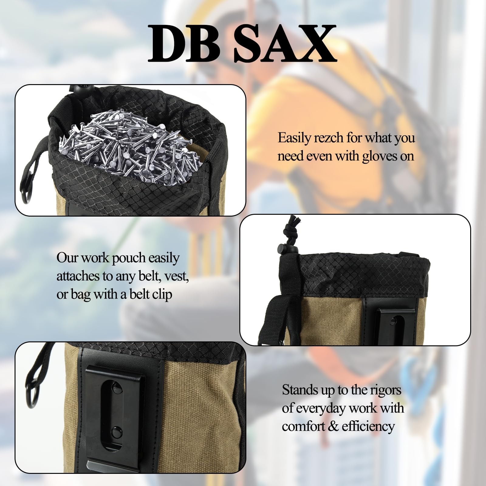 Waxed Canvas Nail/Screw Pouch, Tool Pouch with Belt Clip, 5 x 5 x 8 Inch Roun…