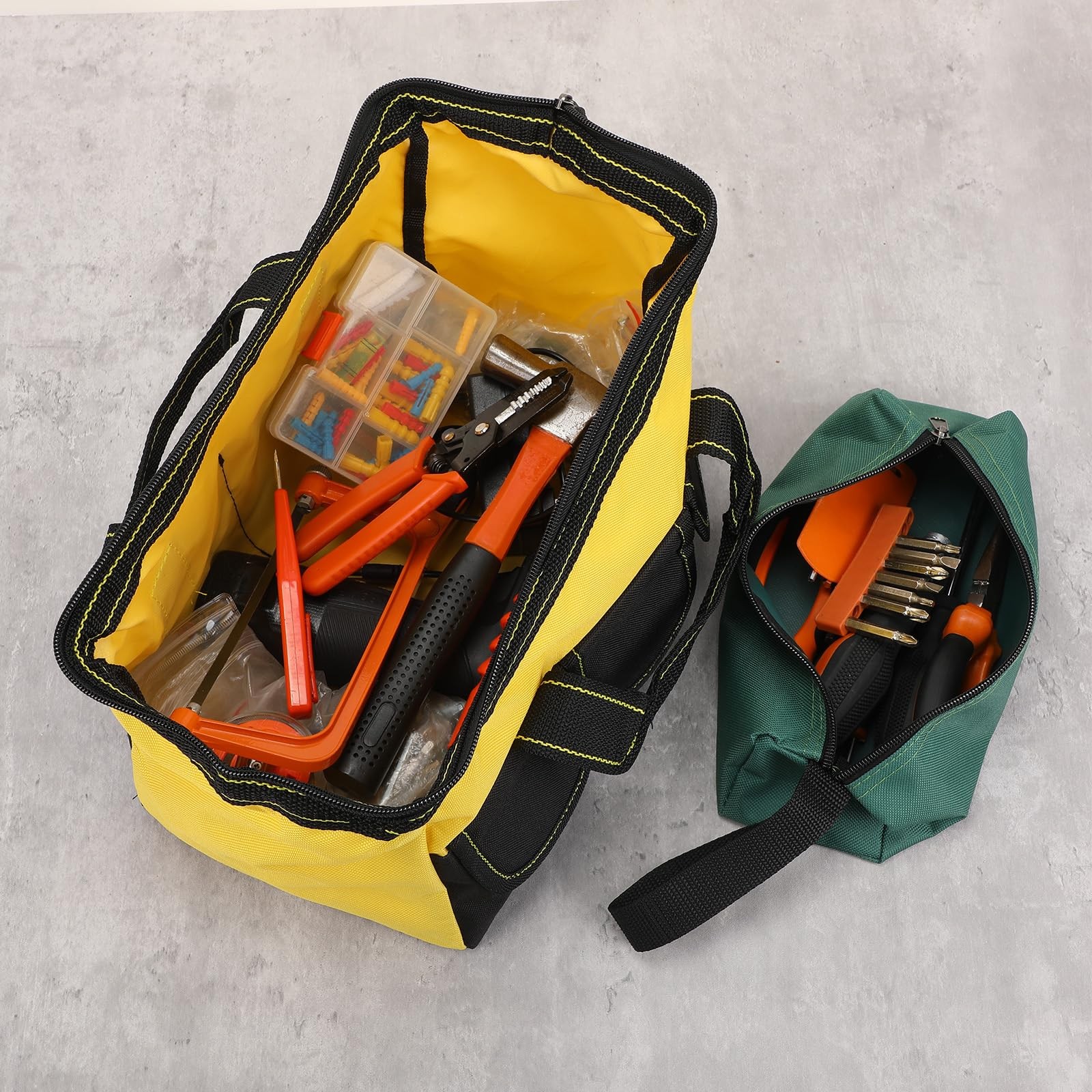 9 Pcs Kit 3 Wide Mouth Tool Bags 6 Small Waterproof Pouches Totes 13 In Multi