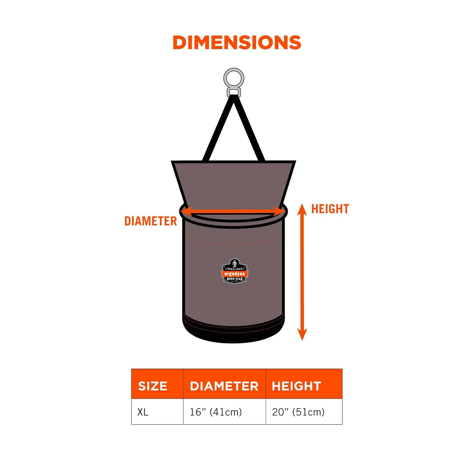 Arsenal 5976 XL Nylon Hoist Bucket Tool Bag – Swiveling Carabiner, Zipper Top
