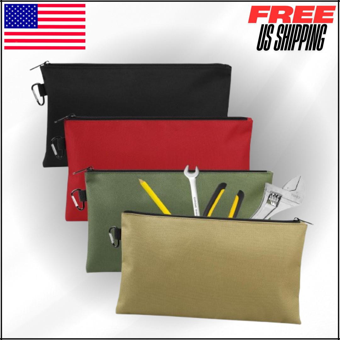 Tool Pouch Bag with Zipper Storage with Carabiner for Tools Stationary 4pk 12″