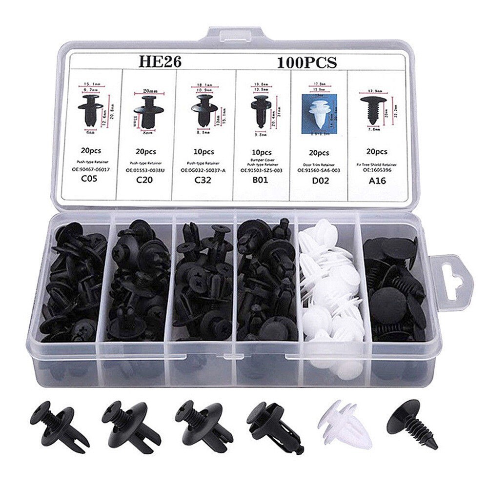 100PCS Mixed Pack of 6 Kinds Universal Car Buckle Plastic Fixed Buckle Fasteners