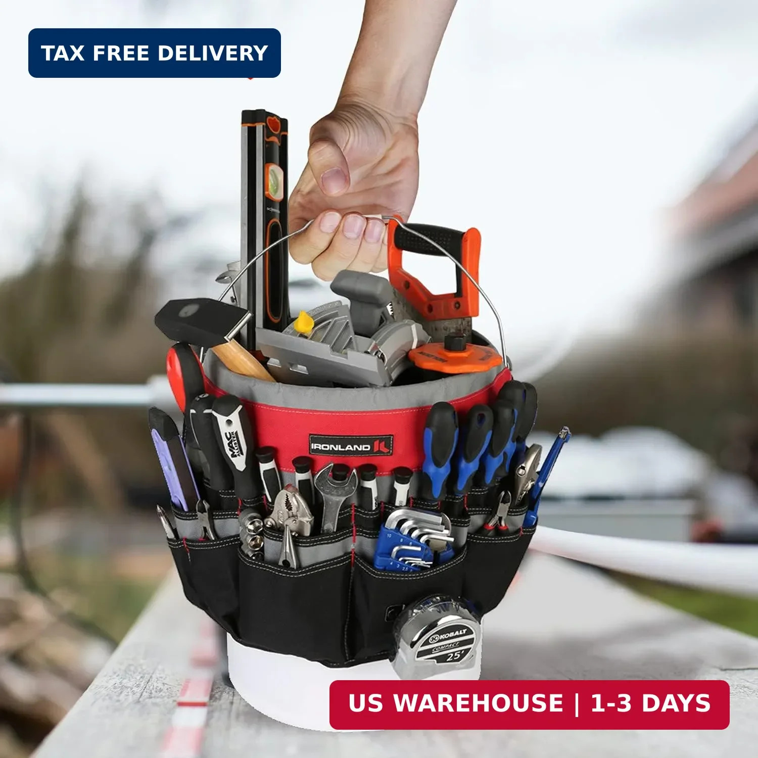 IRONLAND Bucket Tool Organizer Fit 3.5-5 Gallon Bucket, 51 Pockets, Bucket Tool