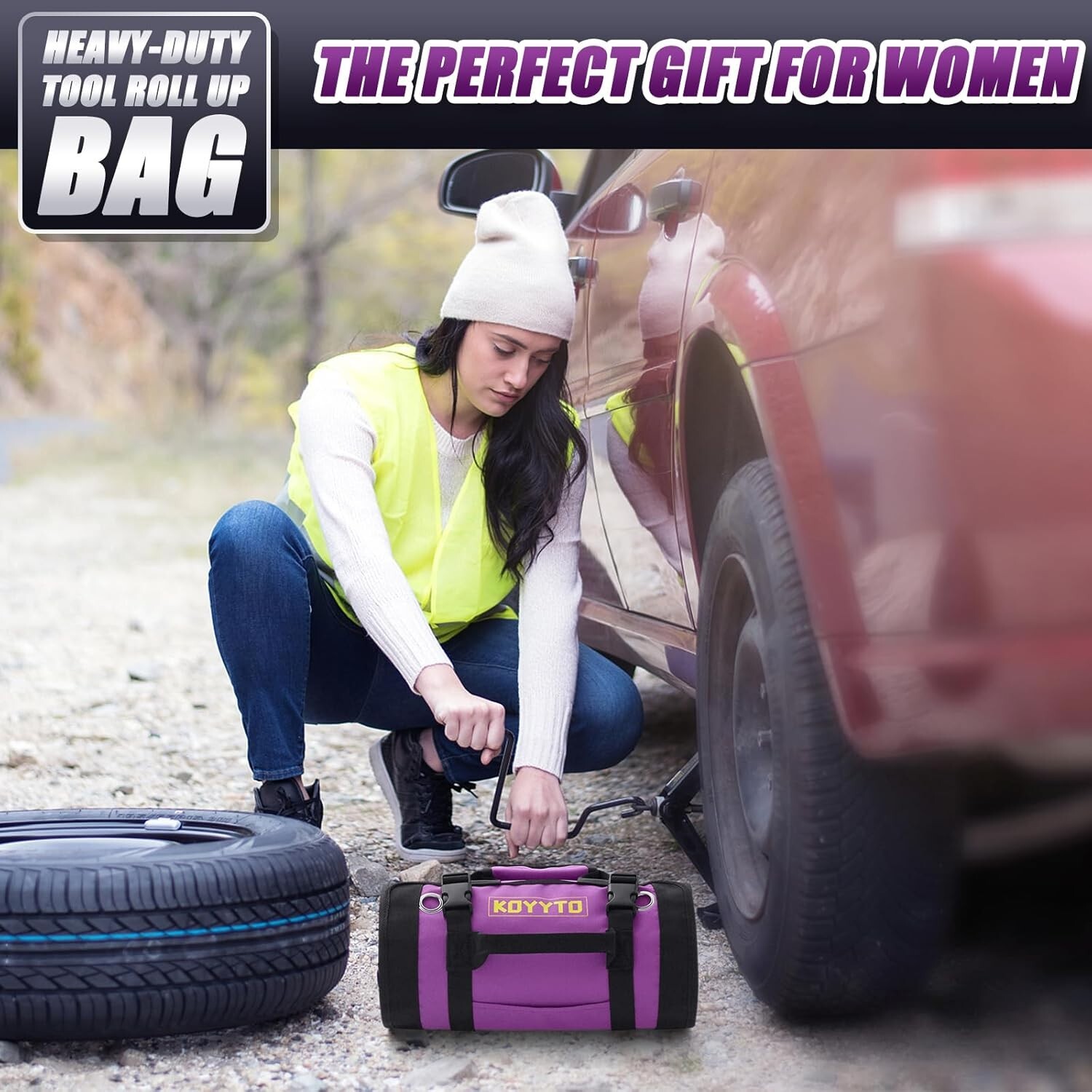 Premium Tool Roll up Bag, Heavy Duty Small Tool Bag Organizer and storage.purple