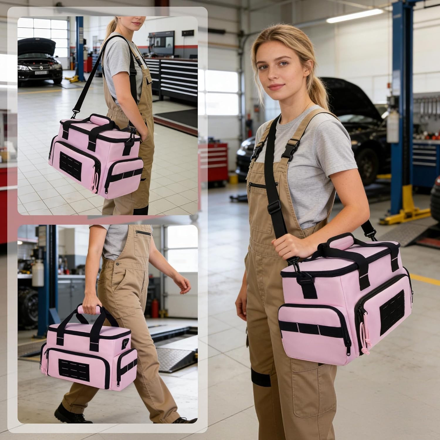 Pink Tool Bag for Women 12 Inch Organizer with Double Layer and Clear Pouches