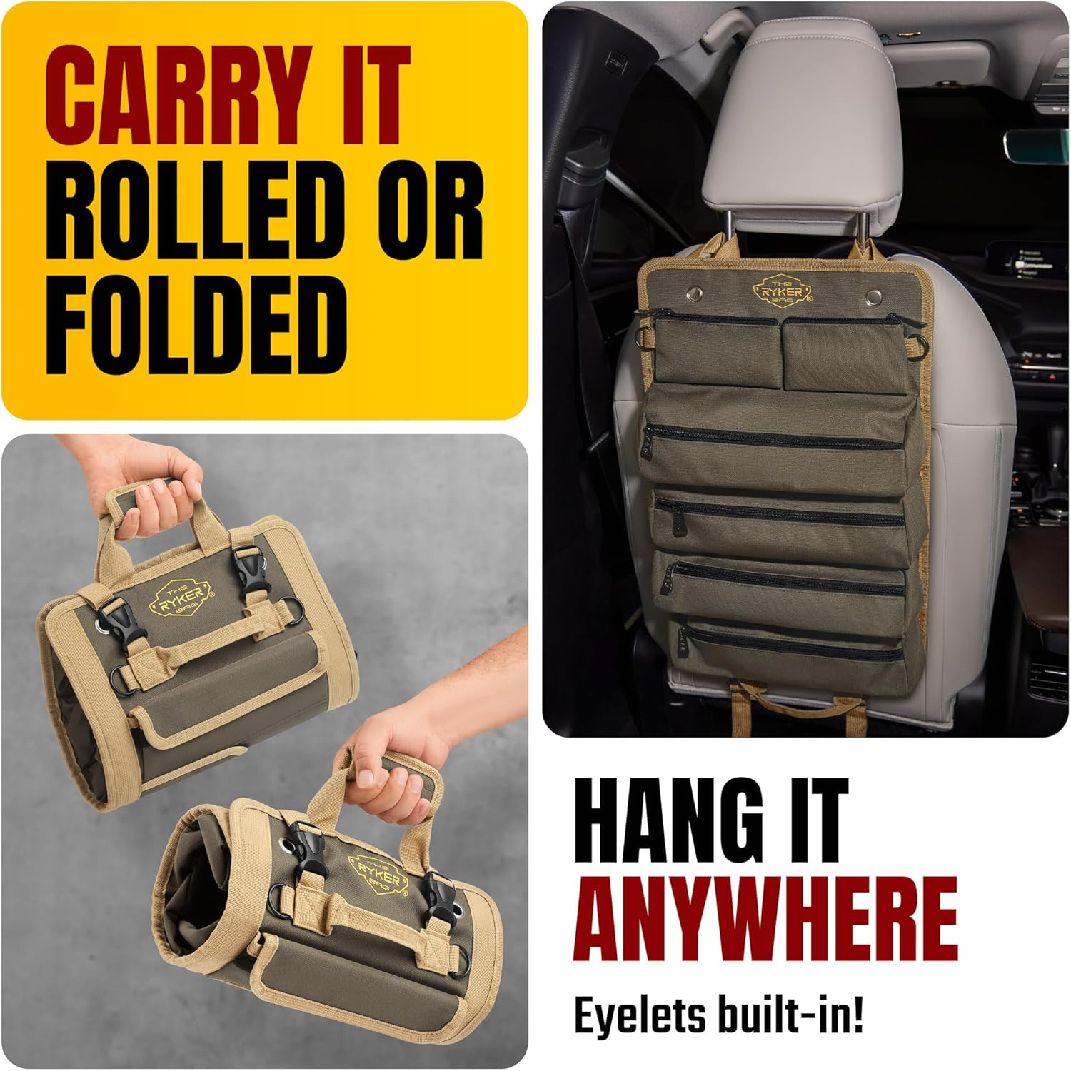 The Ryker Roll up Tool Bag Organizer Gifts for Him Heavy Duty Motorcycle Tool Ro