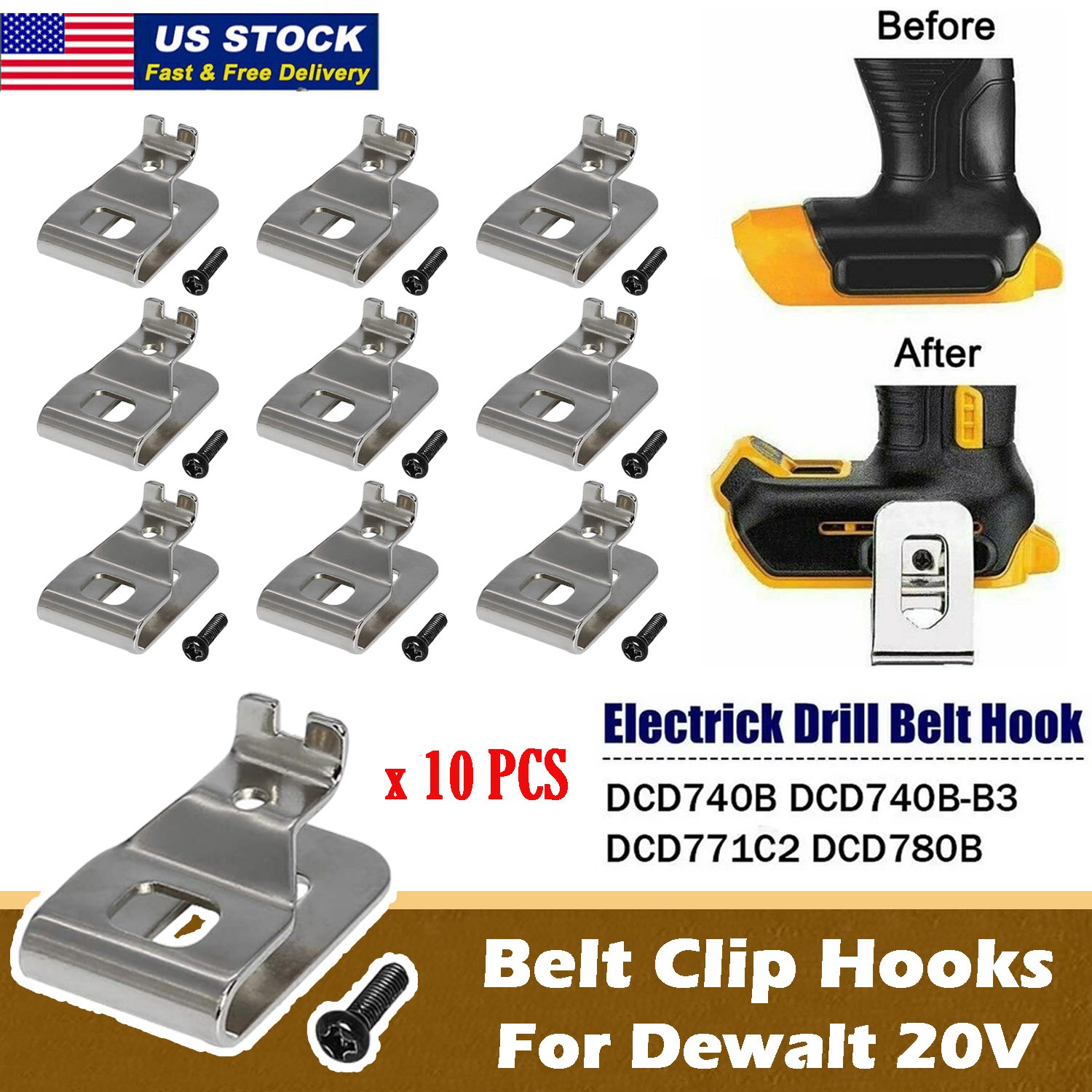 10 Pack Belt Clip Hooks For Dewalt 20V Drill Driver DCD980 DCD985 DCD980L2 Tools