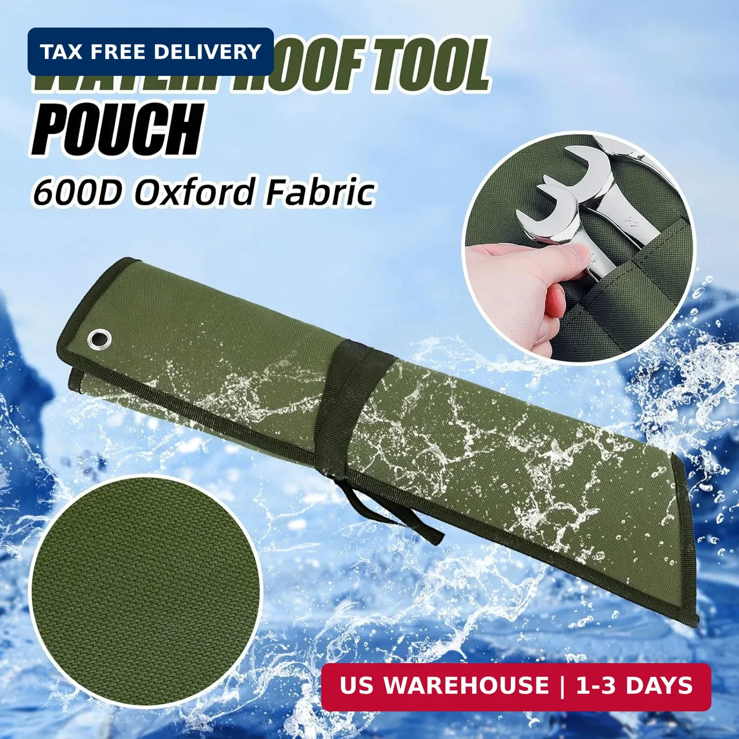 ROCKCOON 16-Pocket Wrench Roll Organizer – Waterproof Oxford Tool Bag