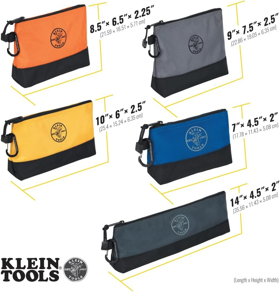55569 Stand-Up Zipper Bag Tool Pouch with Carabiners, Reinforced Gusseted Bottom