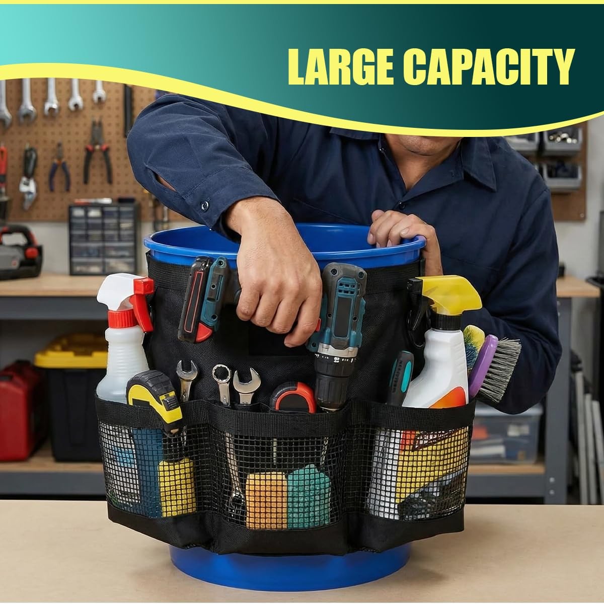 5 Gallon Bucket Tool Organizer Bag, Water-Resistant Mesh Pockets for Holding …