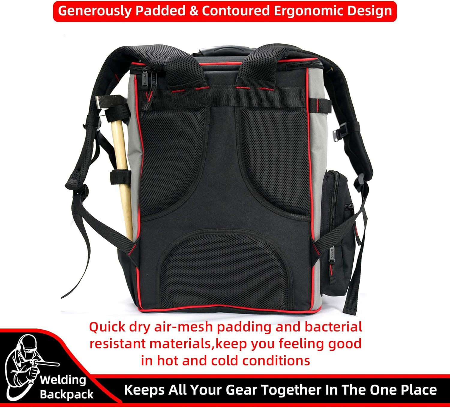Welding Tool Backpack with Removable Helmet Bag for Convenient Transport