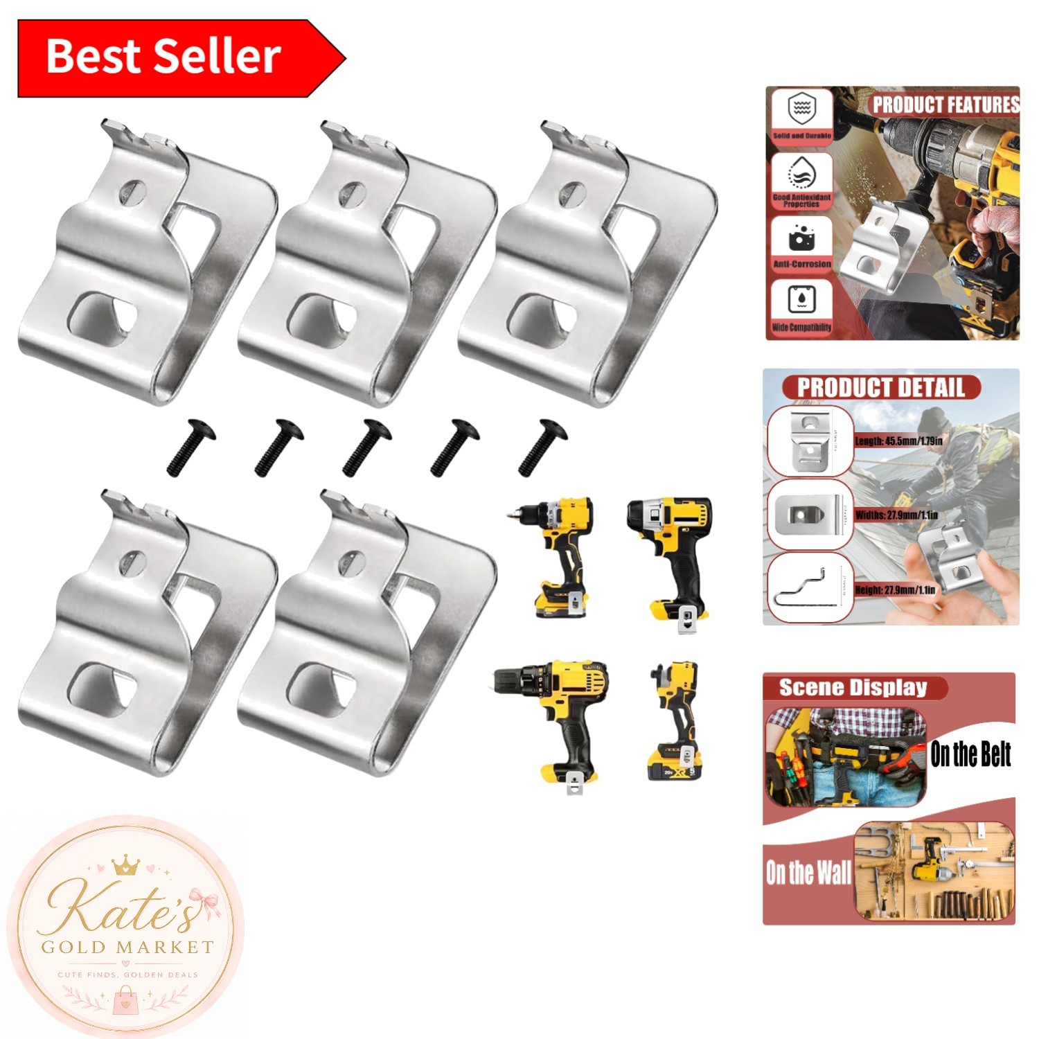 5-Pack Stainless Steel Belt Clips for Dewalt 20V MAX Tools – Easy Install
