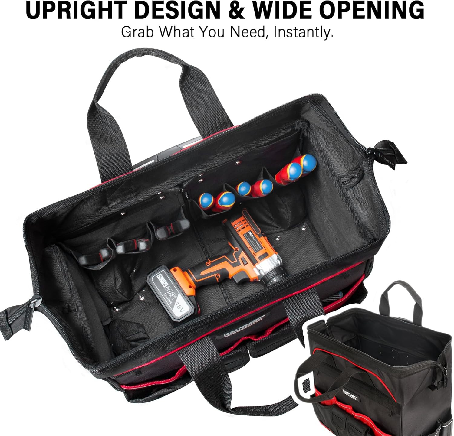 18″ Rolling Tool Bag with Wheels & 23 Pockets – Water-Resistant Organizer