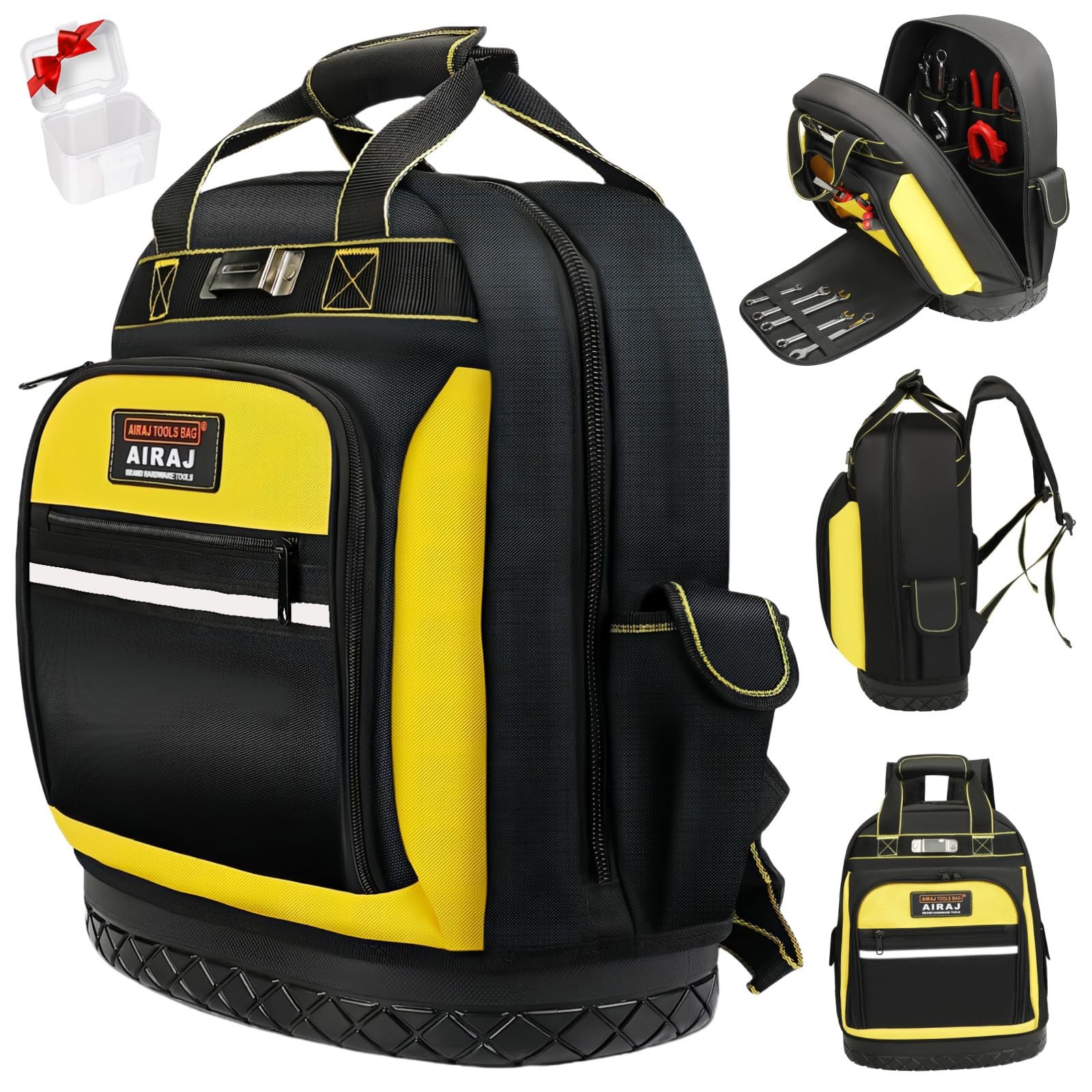 AIRAJ PRO Tool Backpack,17″Heavy Duty Tool Backpack Bag with Waterproof Molde…