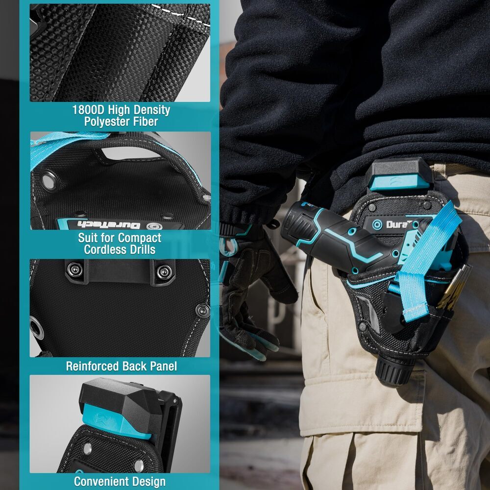DuraTech Drill Driver Holster Drill Holder w/Side Bit Pocket Holder Strap Buckle