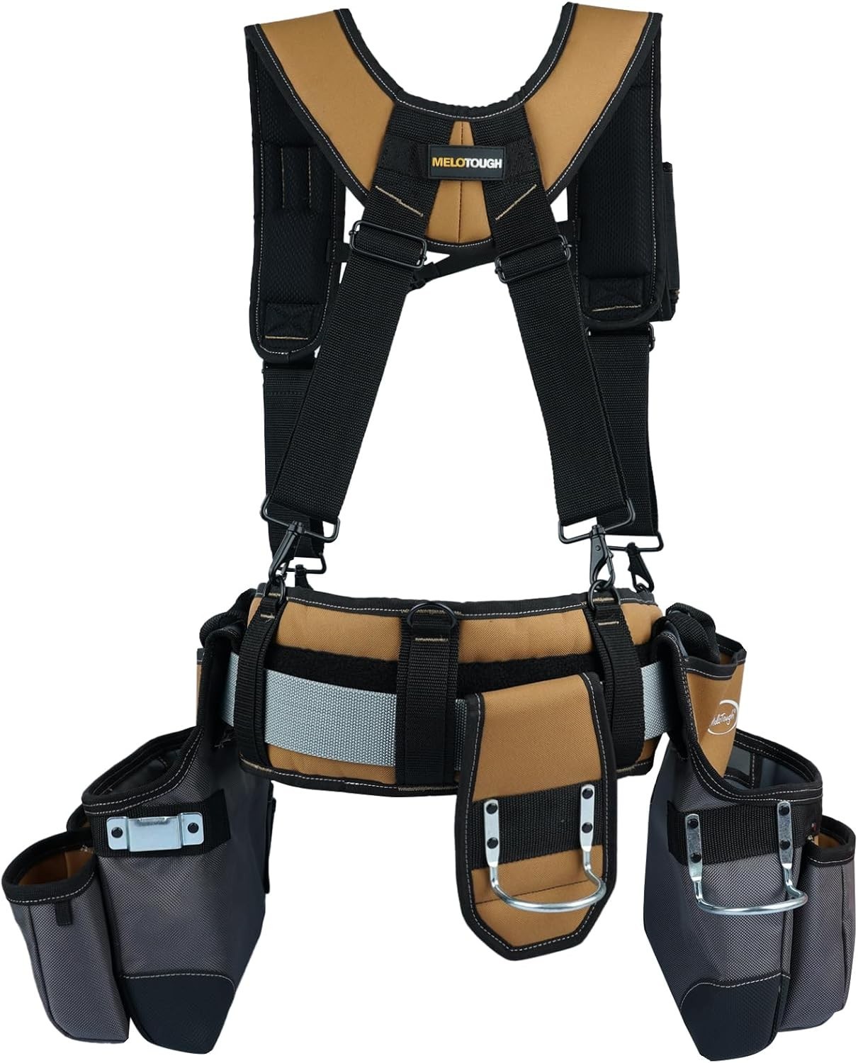 28-Pocket Heavy-Duty Tool Belt & Padded Suspenders for Professionals – Khaki