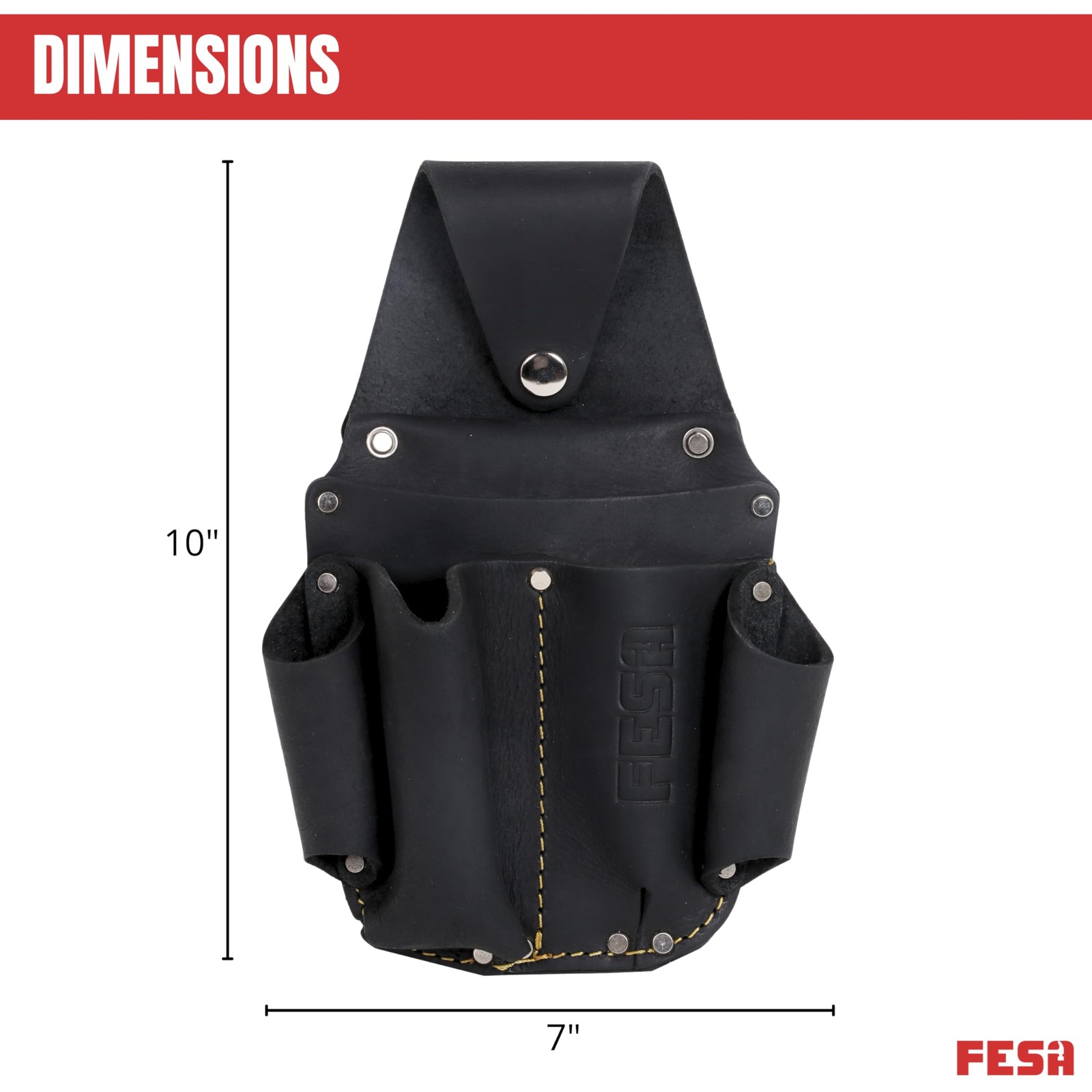 Leather Electrician Tool Pouch Caddy Clip Fits 3 Inch Belts 5 Compartment