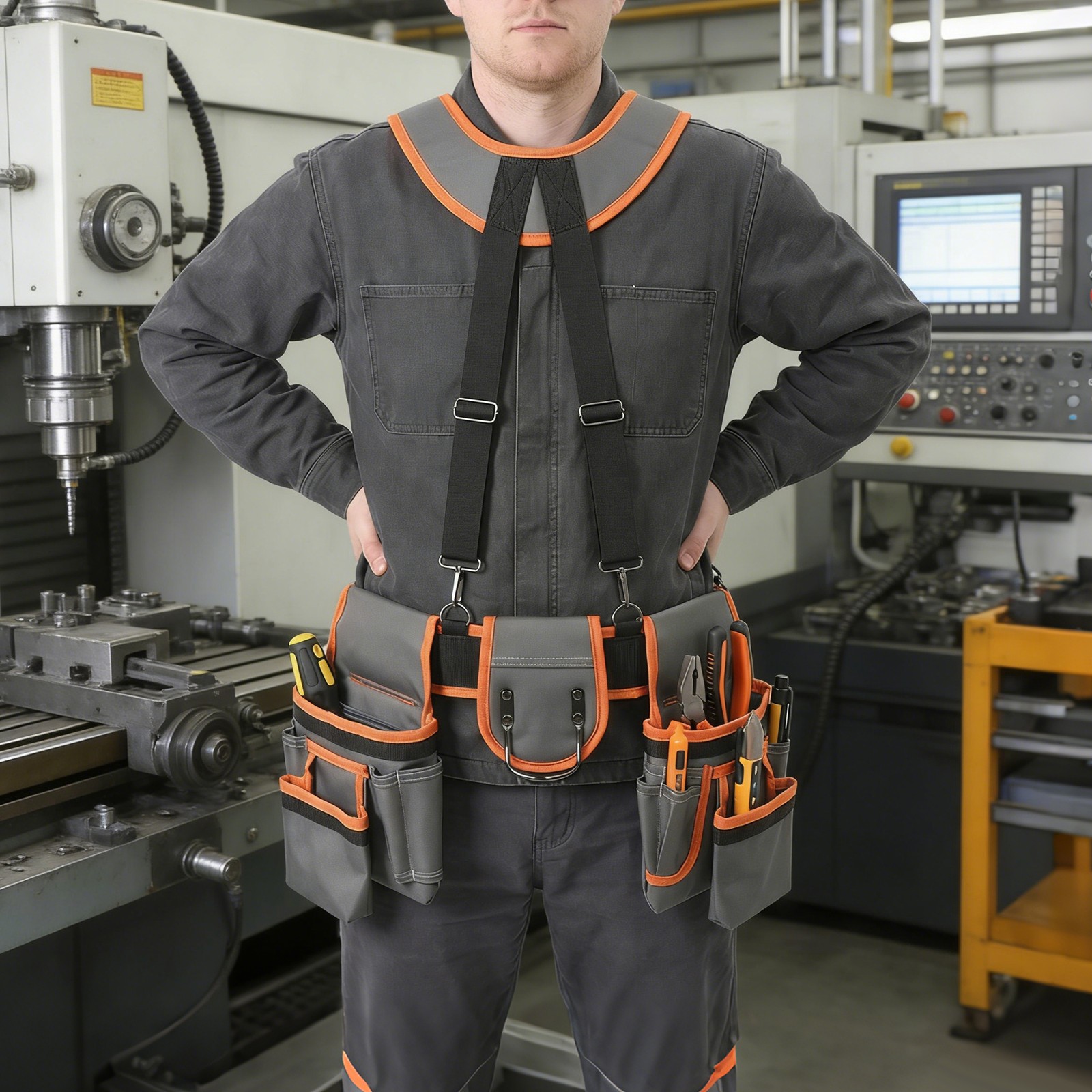 Tool Belt Tool Bag Multifunctional Waist-Mount Electrician Tool Bag w/Suspenders