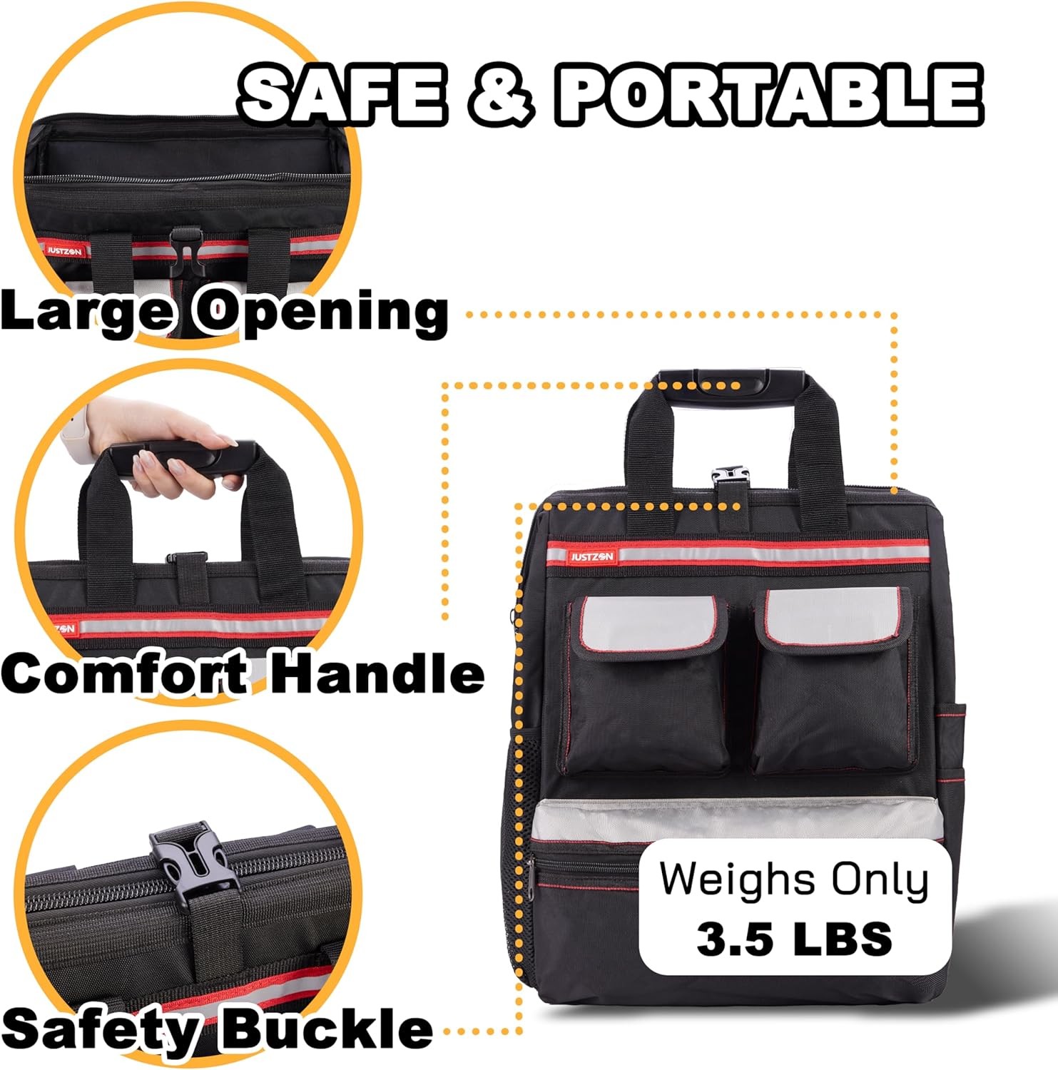 Backpack Tool Bag with Padded Back Support Heavy Duty Tool Kit Carrier Storage B