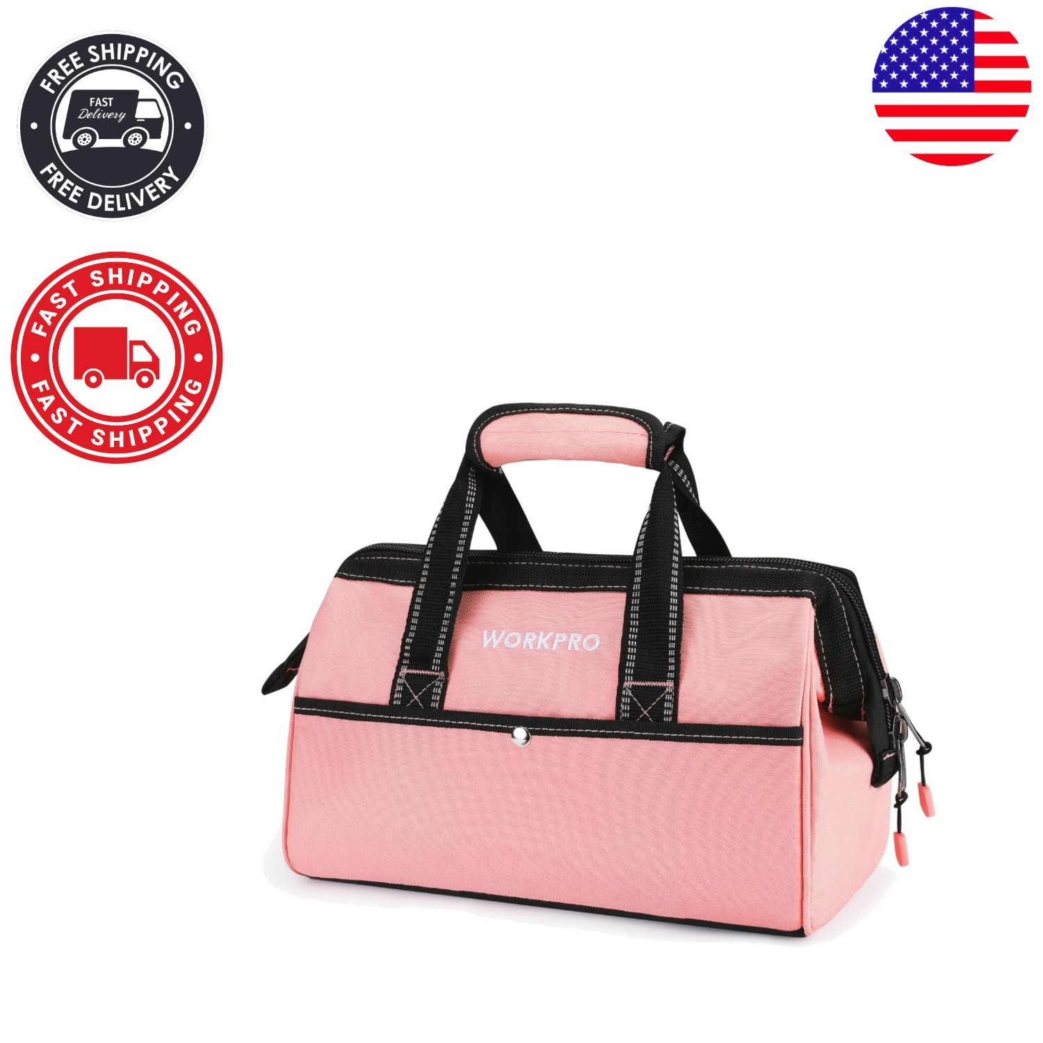 Chic 13-Inch Pink Tool Bag – Wide Mouth Tote with 9 Pockets for Easy Access