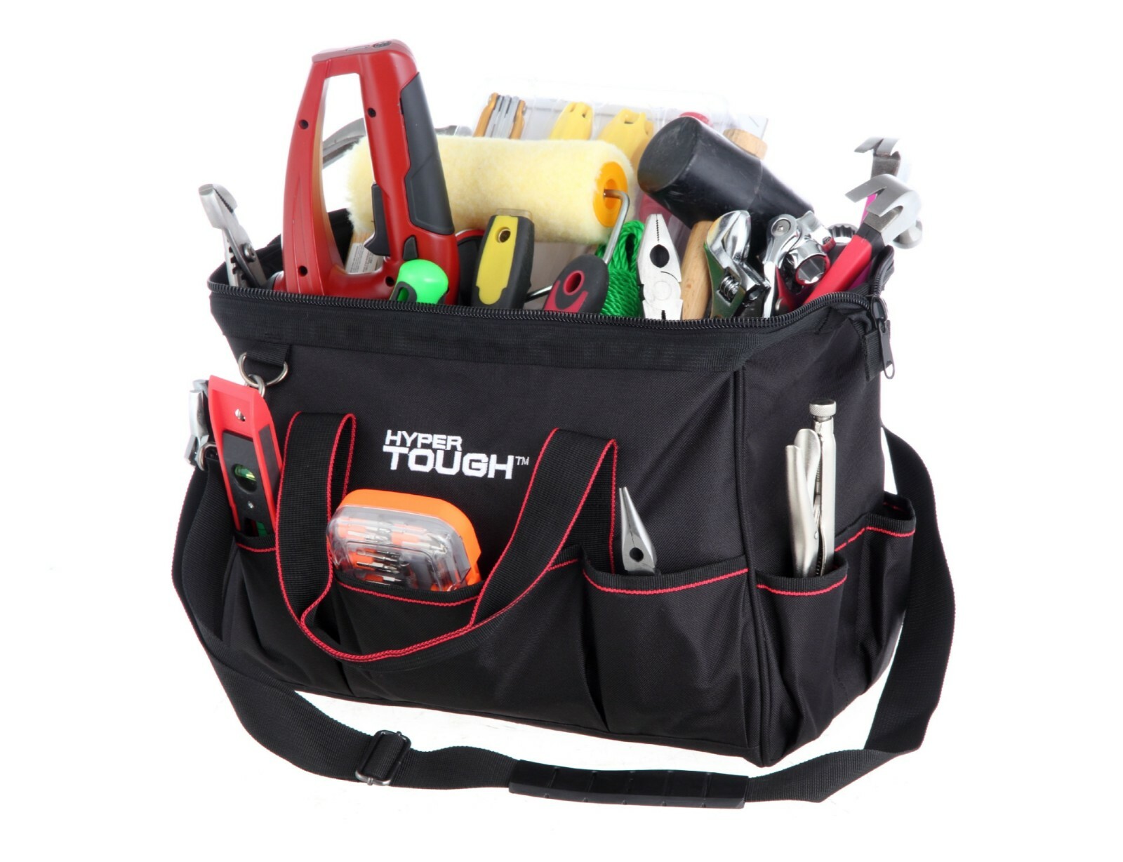 Heavy Duty 15 inch Large-Mouth Polyester Tool Carry Bag w/ 22 Pockets and Strap
