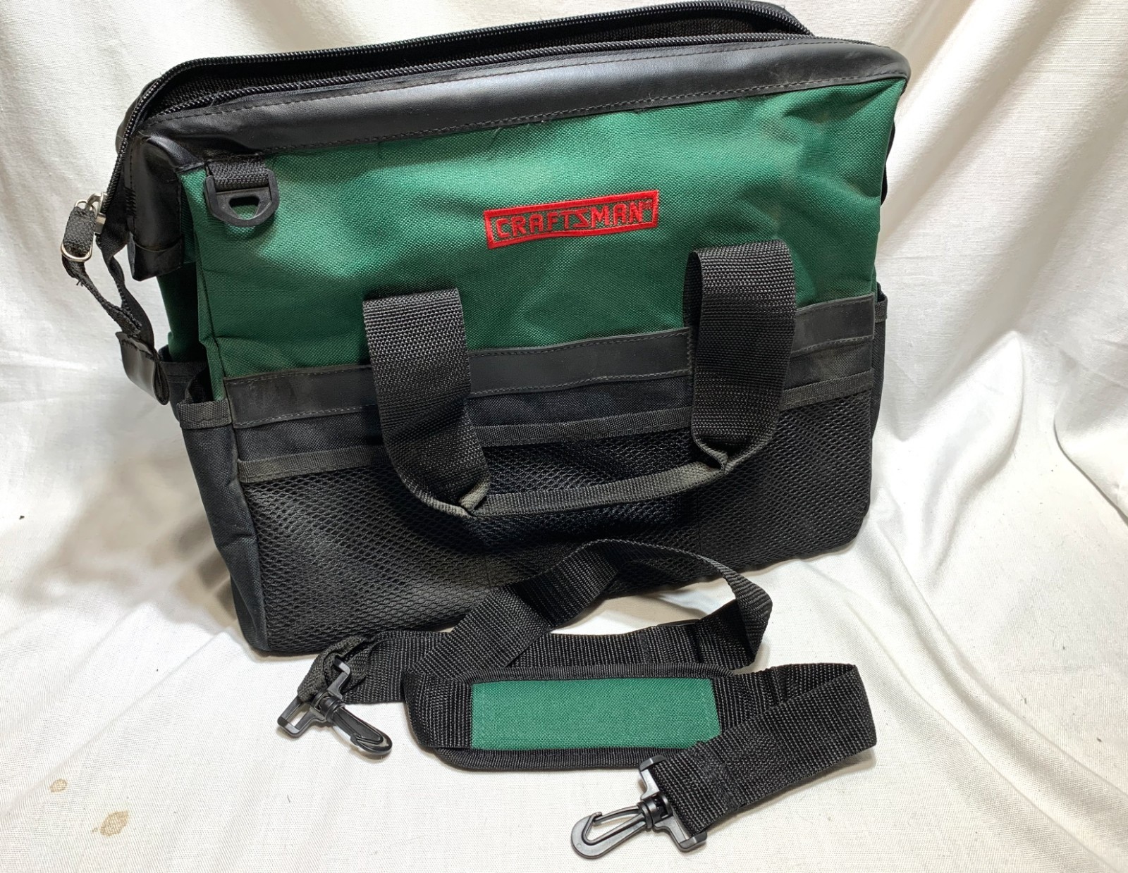 Craftsman 21 Pocket Large Mouth Tool Bag Green 16″ x 8″ x 12″ High Metal Support