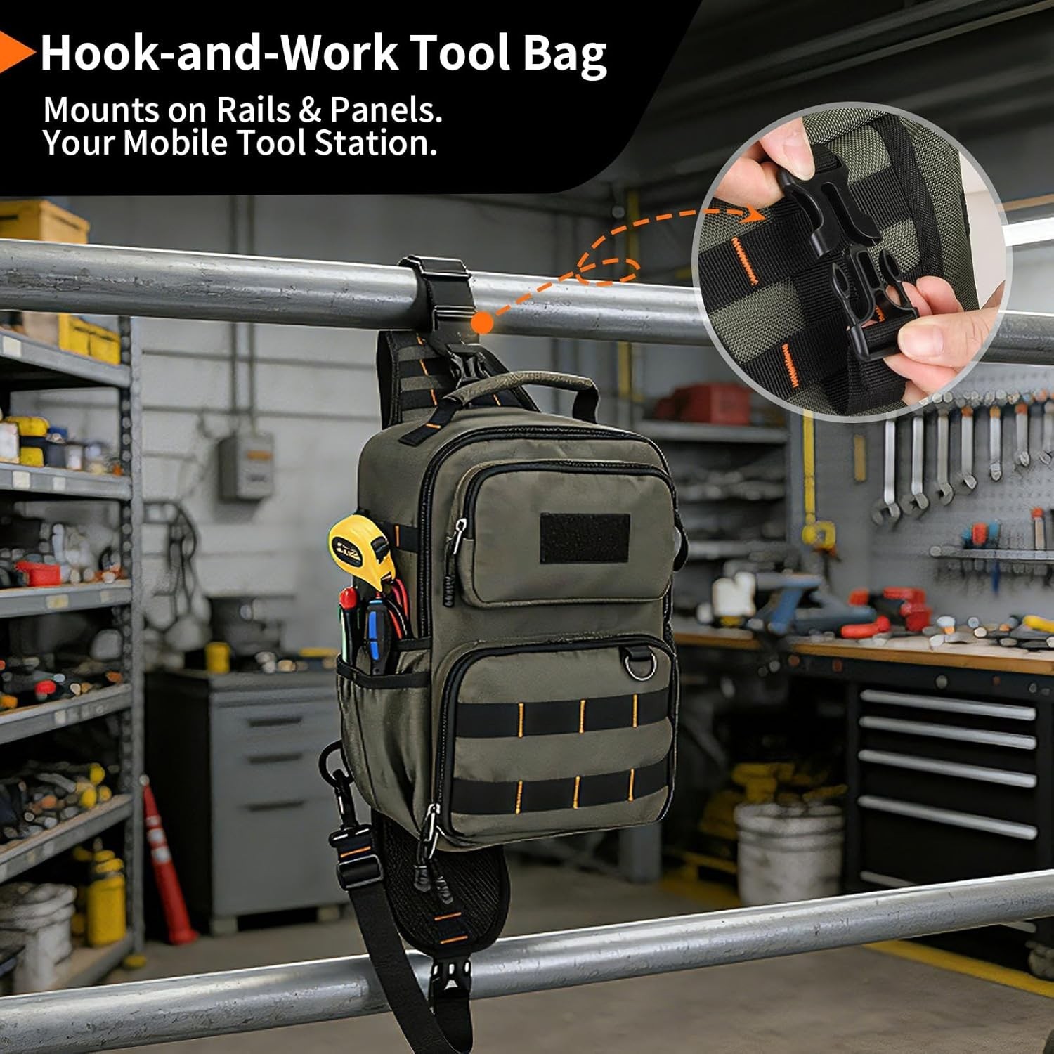 Tactical Electrician & HVAC Tool Chest Bag with 3-Point Harness, 15-Pocket 1680D