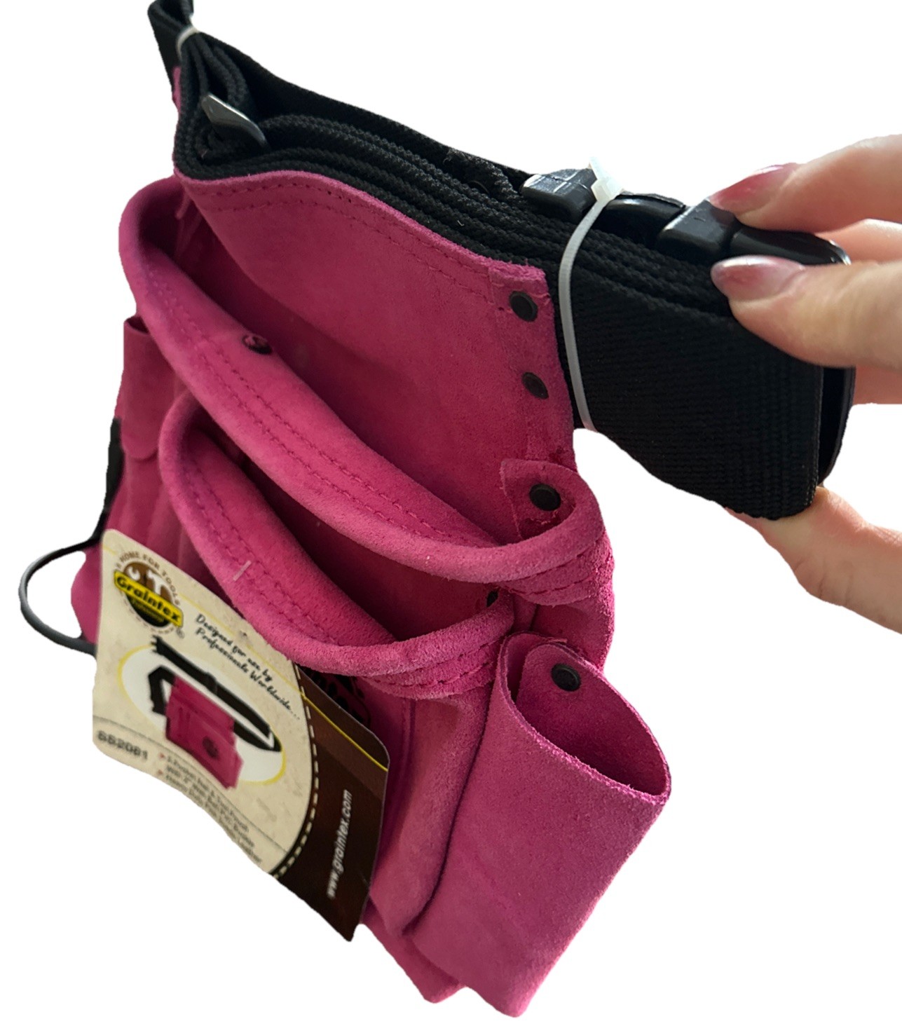 GRAINTEX 5 Pocket Nail & Tool Pouch Heavy Duty Pink Suede Leather With Belt