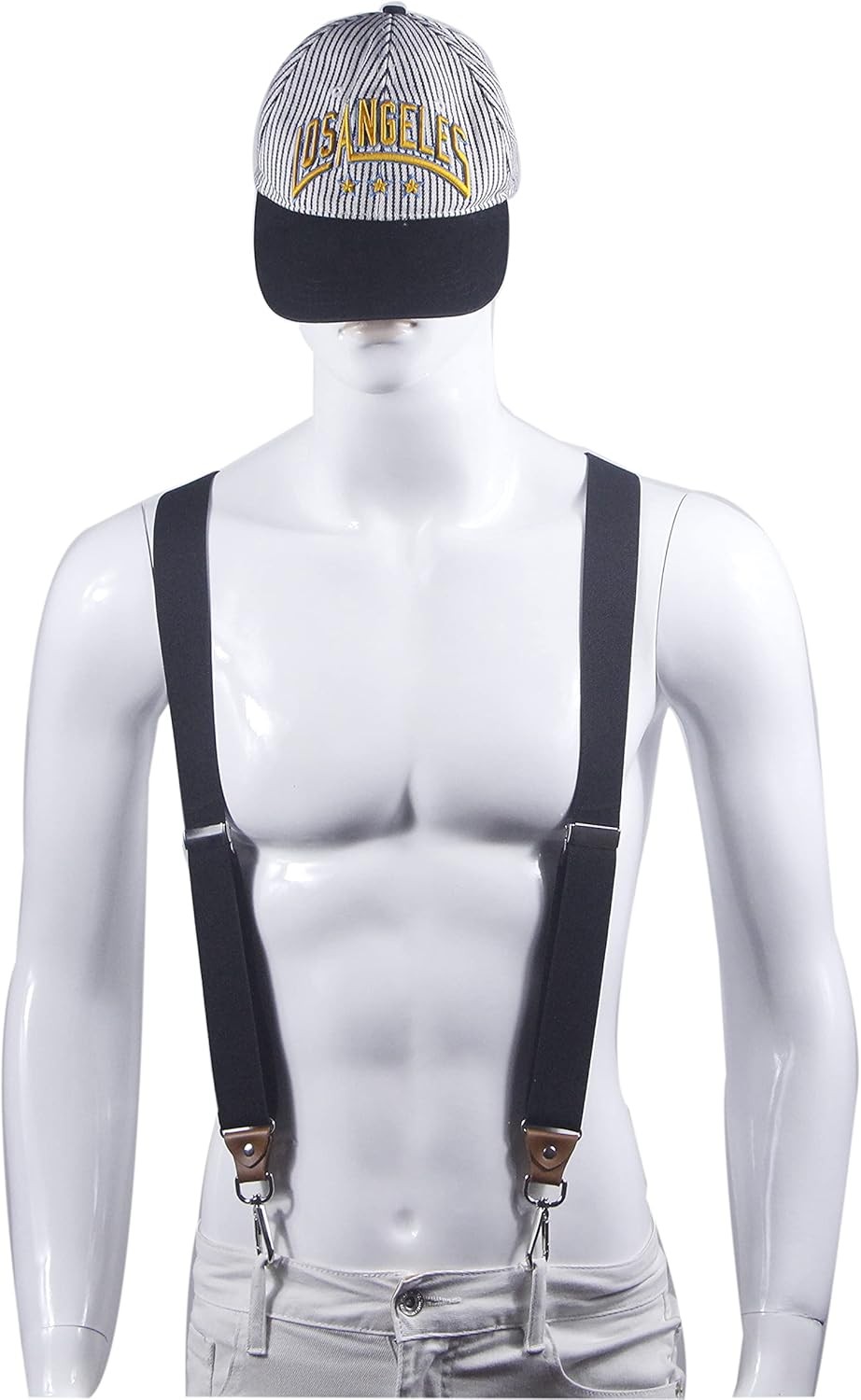 Mens Suspenders with 3 Swivel Hooks Belt Loops 1.4 Inch Wide Heavy Duty Black