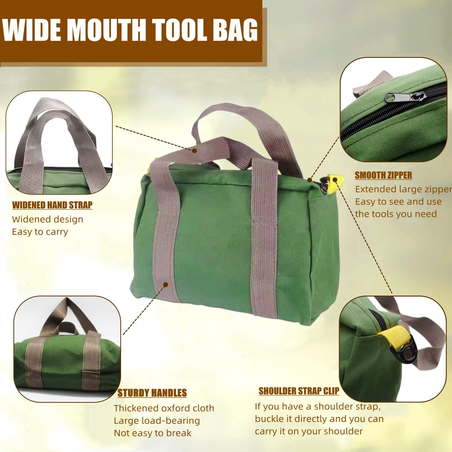 16 Inch Wide Mouth Tool Bag, Heavy Duty Canvas Tool Storage Bag, Large Capaci…